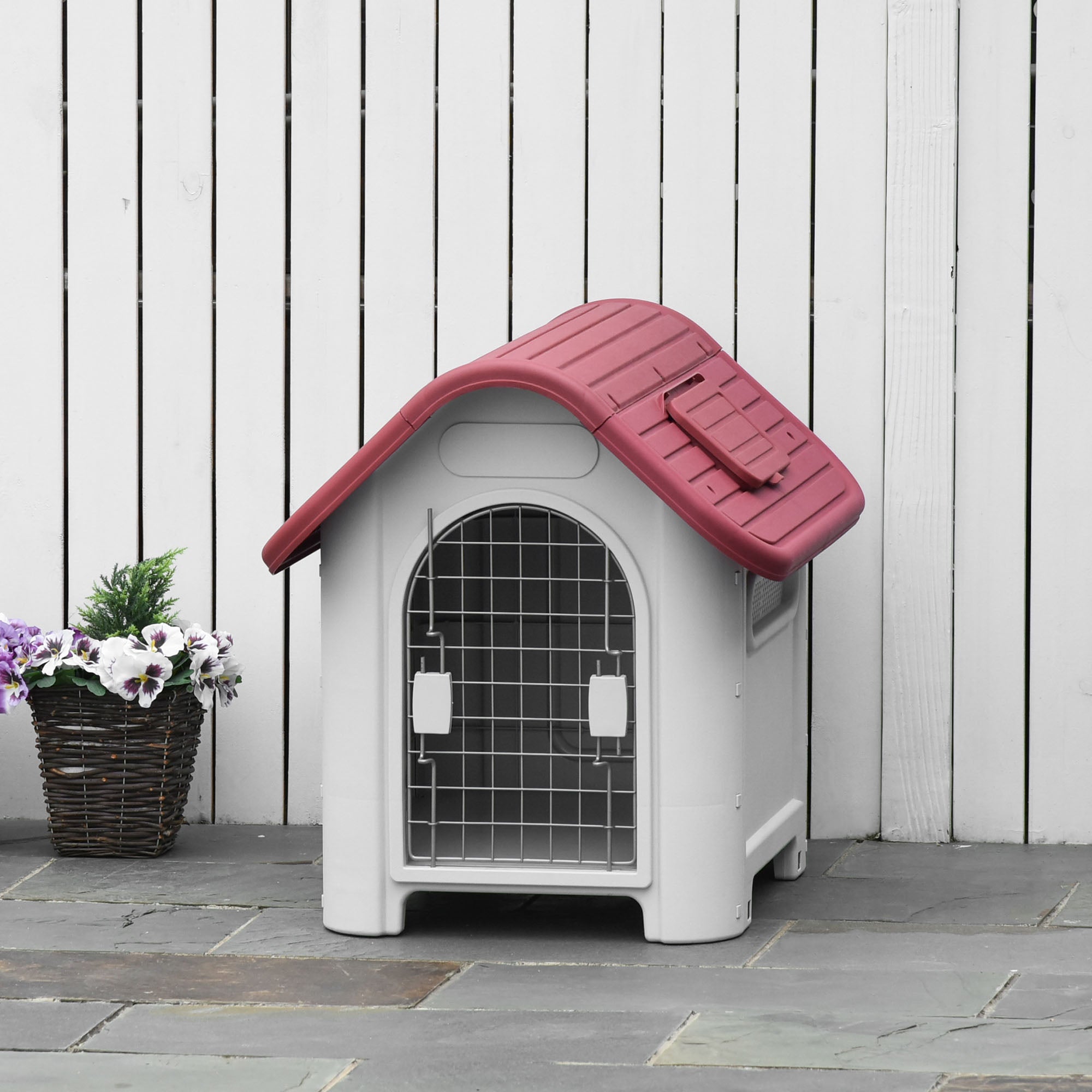 Casota para Cães Cinza e Vermelho 59x75x66cm - Conforto e Proteção