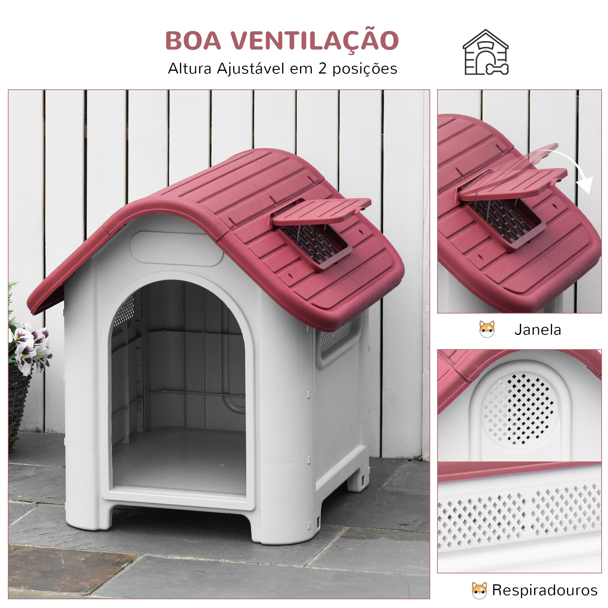 Casota para Cães Cinza e Vermelho 59x75x66cm - Conforto e Proteção