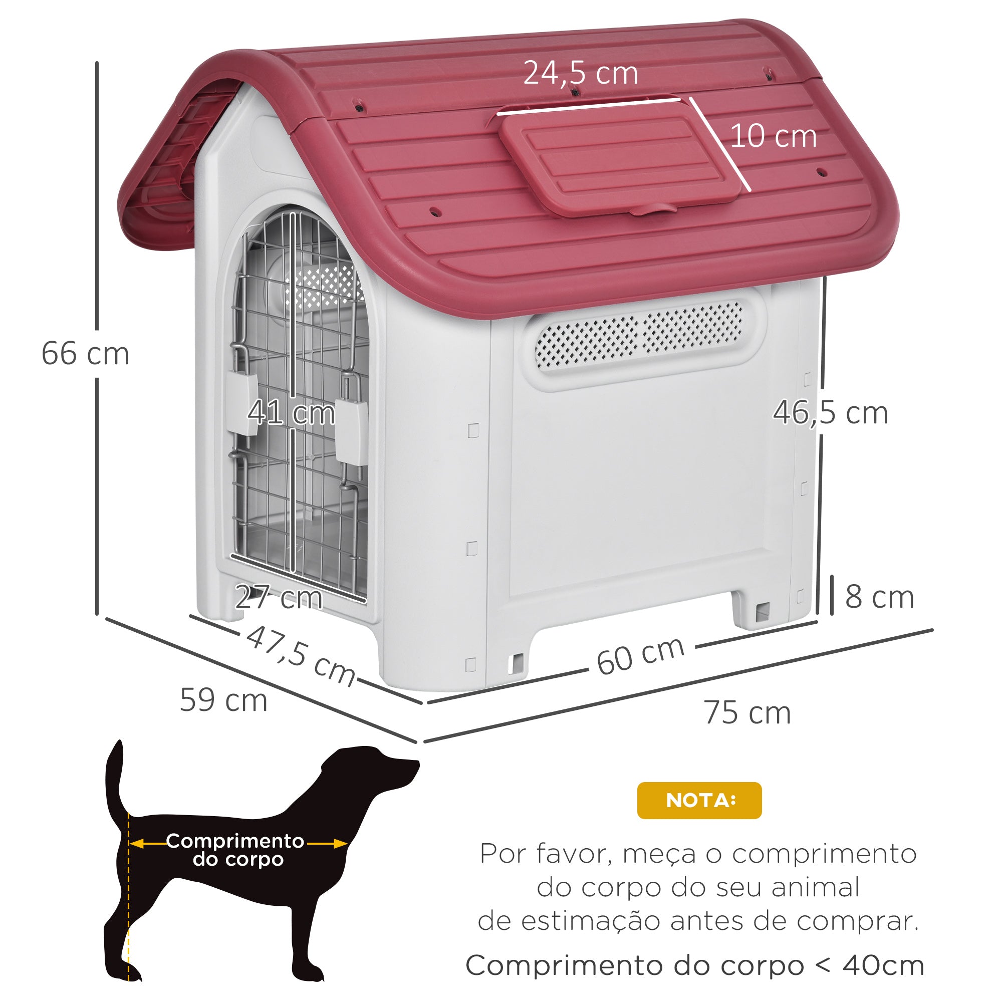Casota para Cães Cinza e Vermelho 59x75x66cm - Conforto e Proteção