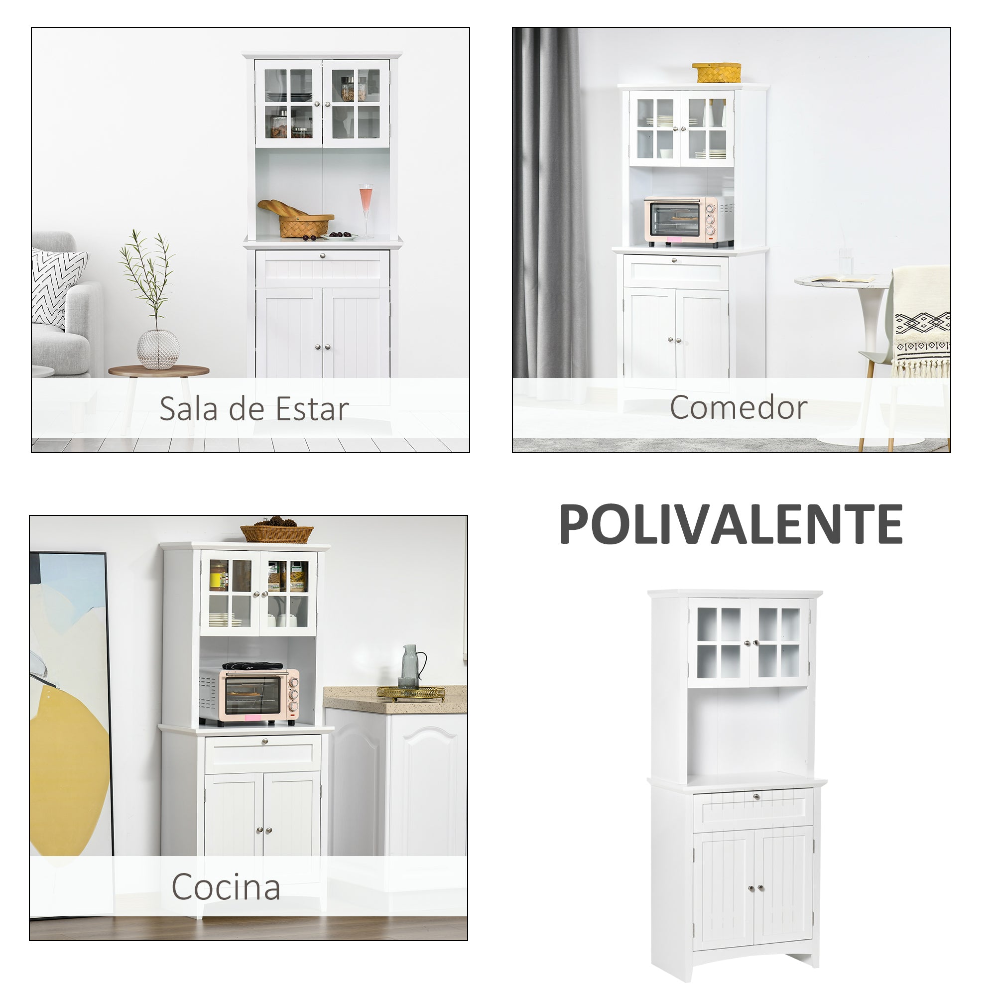 Armário de Cozinha Auxiliar para Microondas 68,6x40x164 cm - Cor Branco