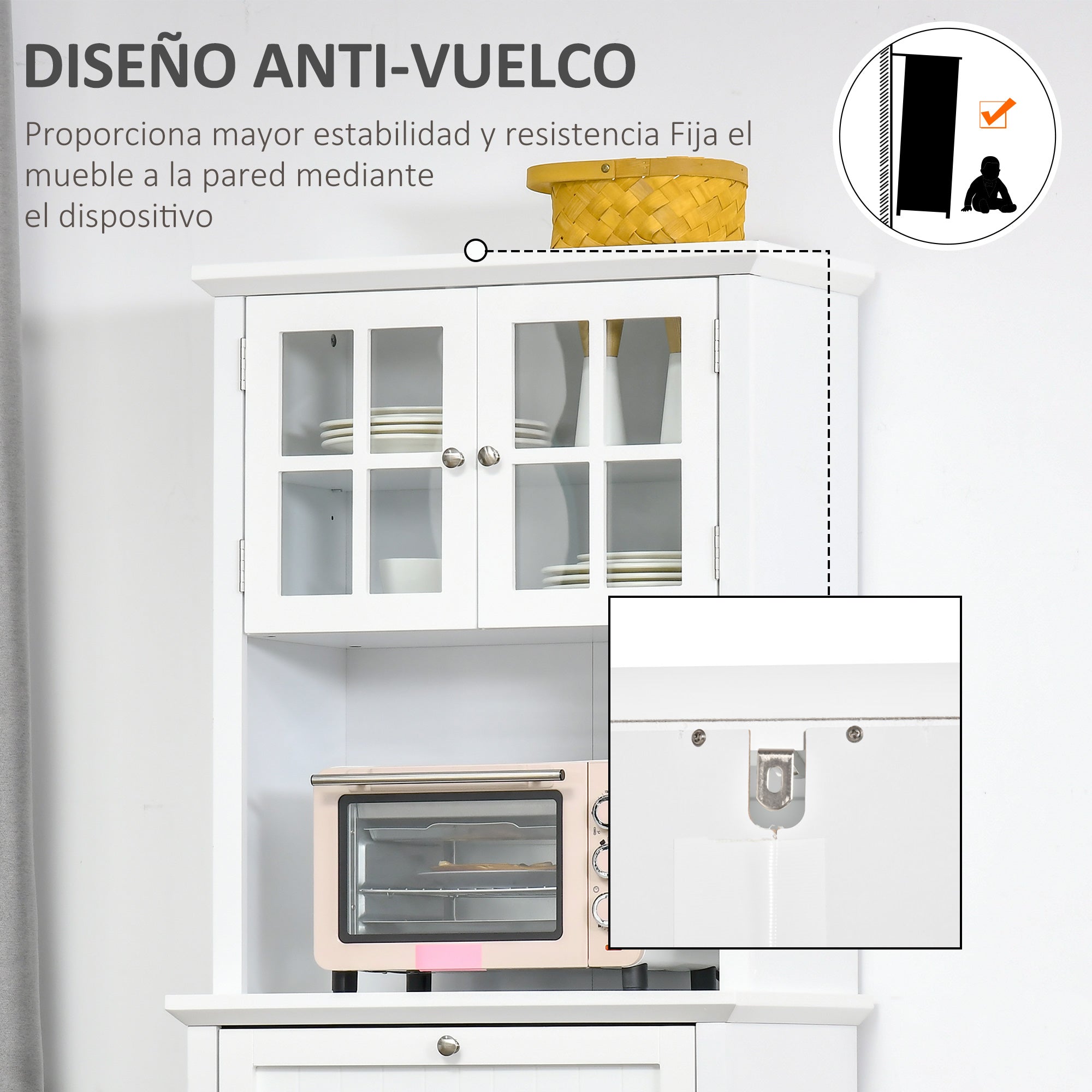 Armário de Cozinha Auxiliar para Microondas 68,6x40x164 cm - Cor Branco