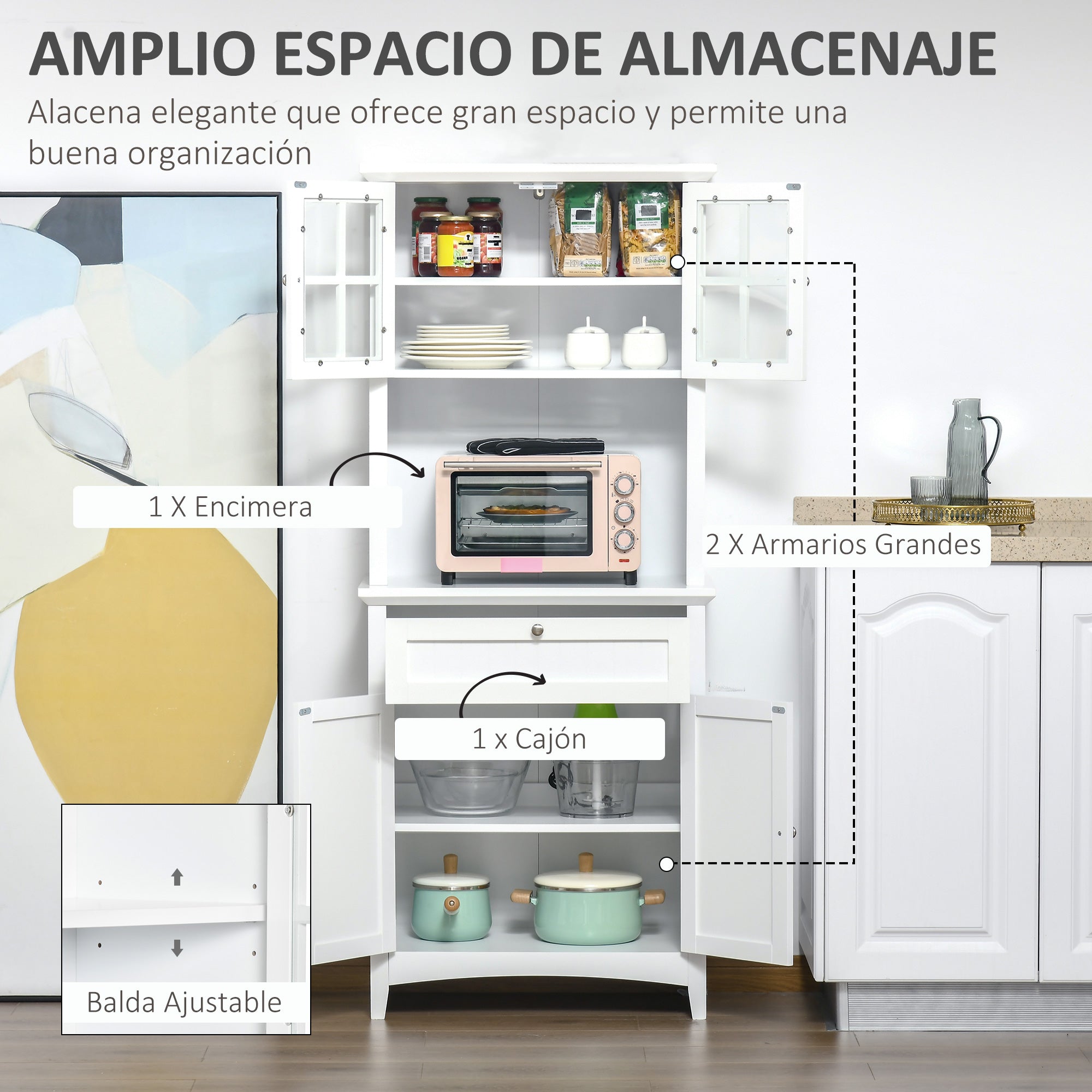 Armário de Cozinha Auxiliar para Microondas 68,6x40x164 cm - Cor Branco