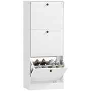 Sapateira Estreita com 3 Portas Abatíveis para 12 Pares de Sapatos - 47x28x115 cm - Branco