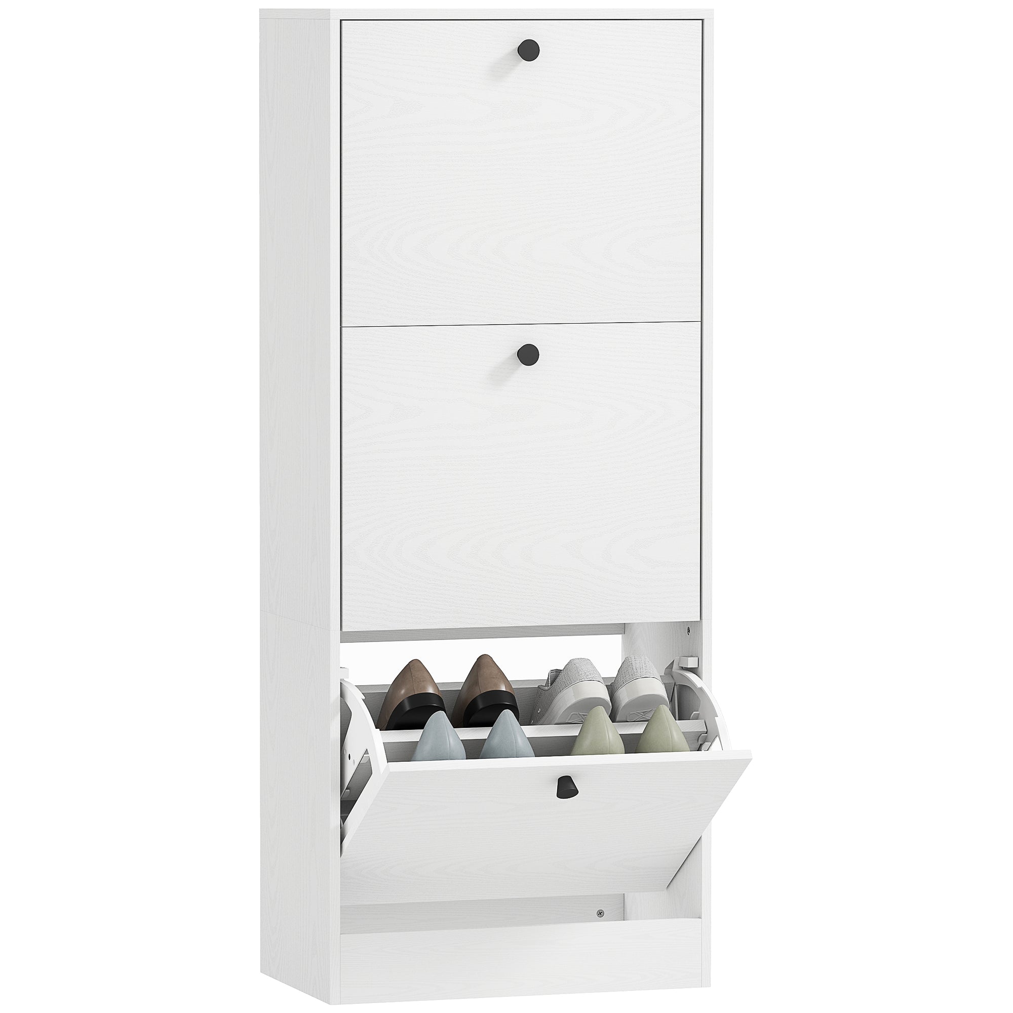 Sapateira Estreita com 3 Portas Abatíveis para 12 Pares de Sapatos - 47x28x115 cm - Branco