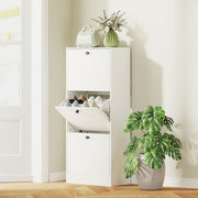 Sapateira Estreita com 3 Portas Abatíveis para 12 Pares de Sapatos - 47x28x115 cm - Branco