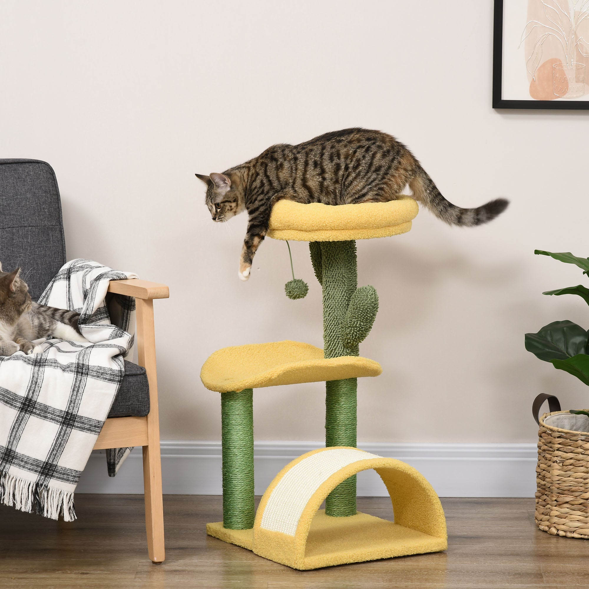 Centro de Atividades para Gatos com Árvore Arranhador 40x35x72 cm Verde e Amarelo