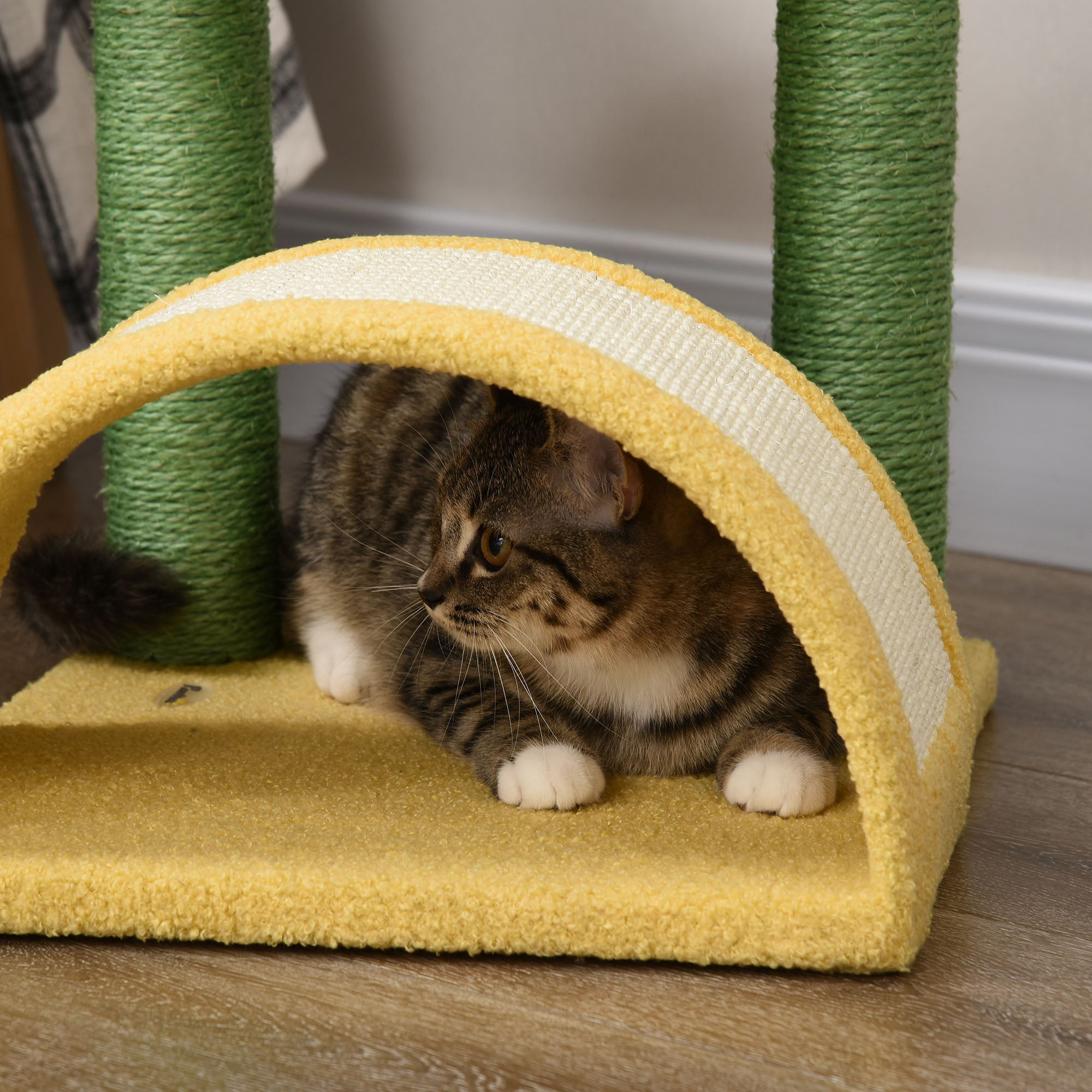 Centro de Atividades para Gatos com Árvore Arranhador 40x35x72 cm Verde e Amarelo