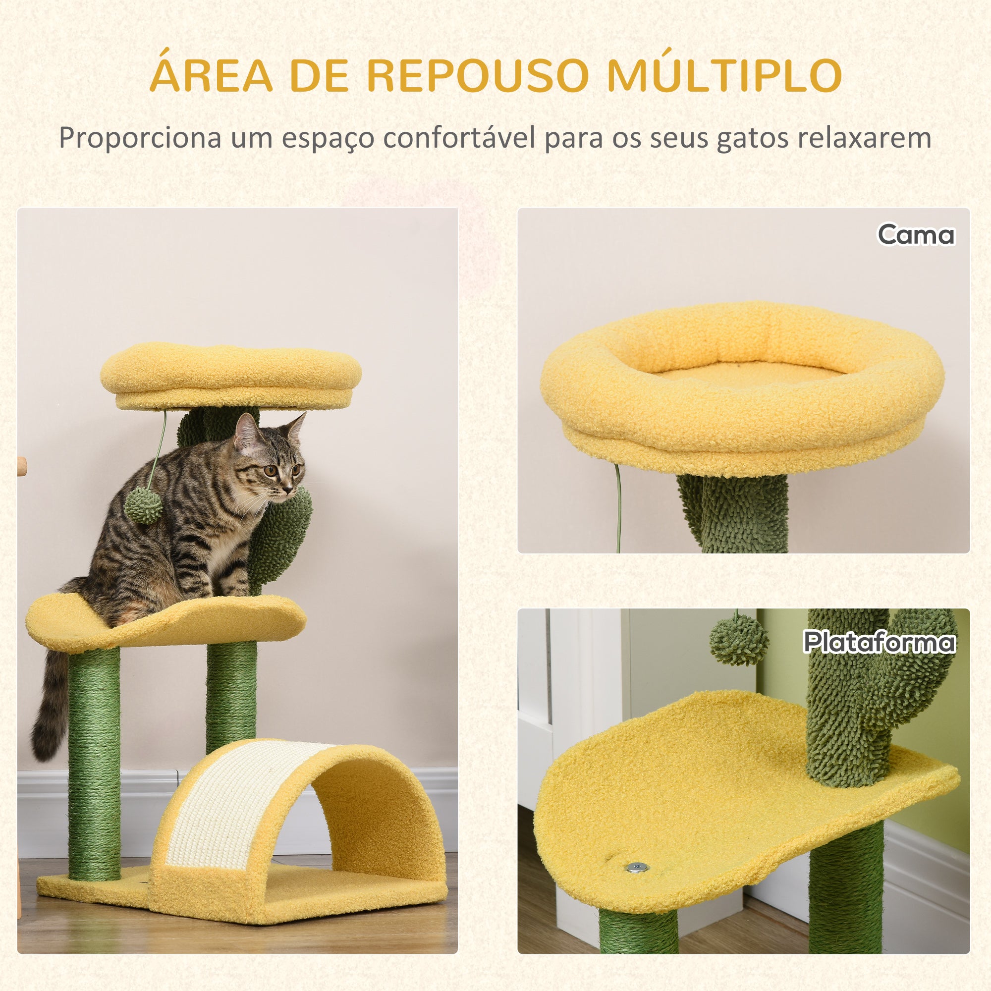 Centro de Atividades para Gatos com Árvore Arranhador 40x35x72 cm Verde e Amarelo