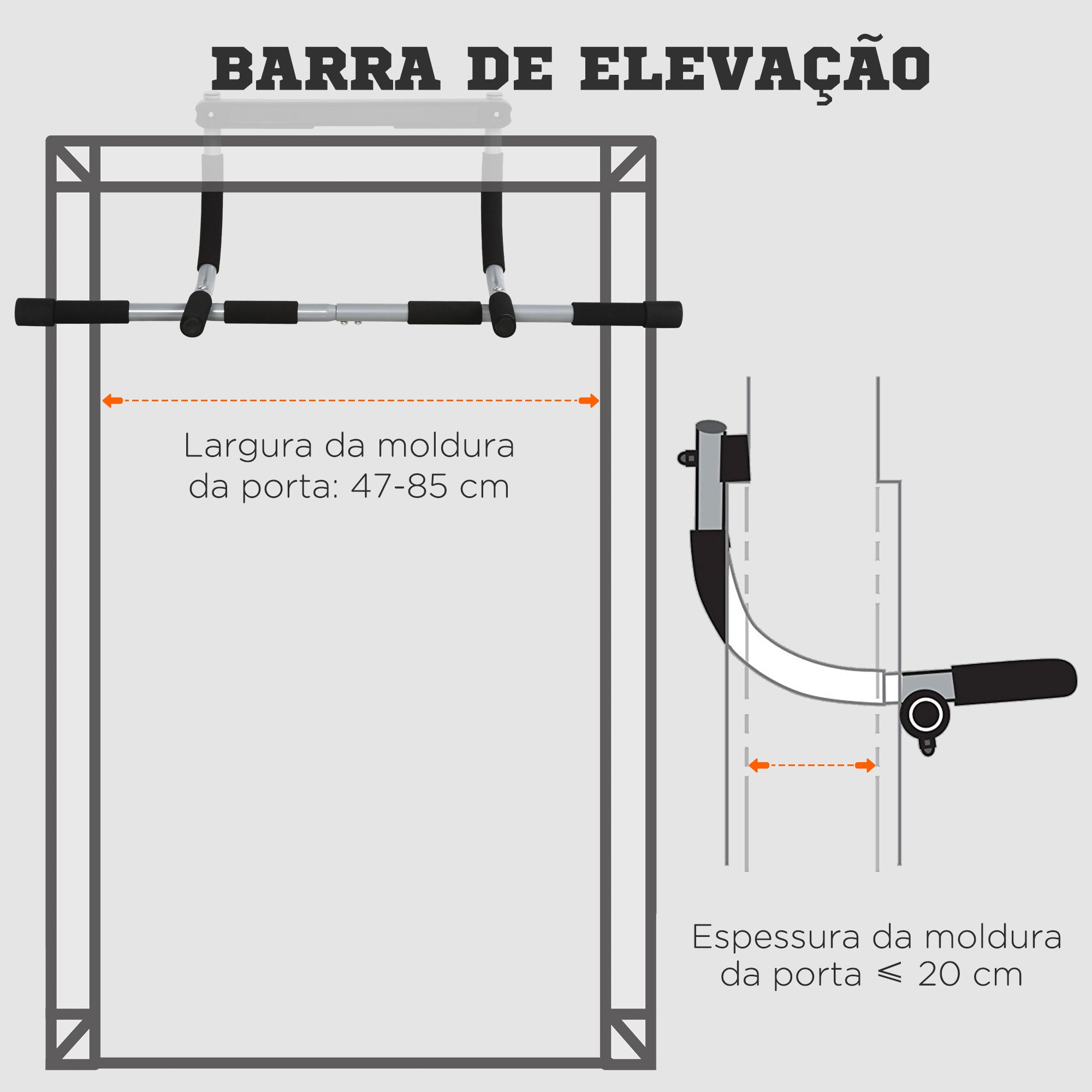 Barra de Elevação para Porta – 92x40x17 cm – Preto – Aço