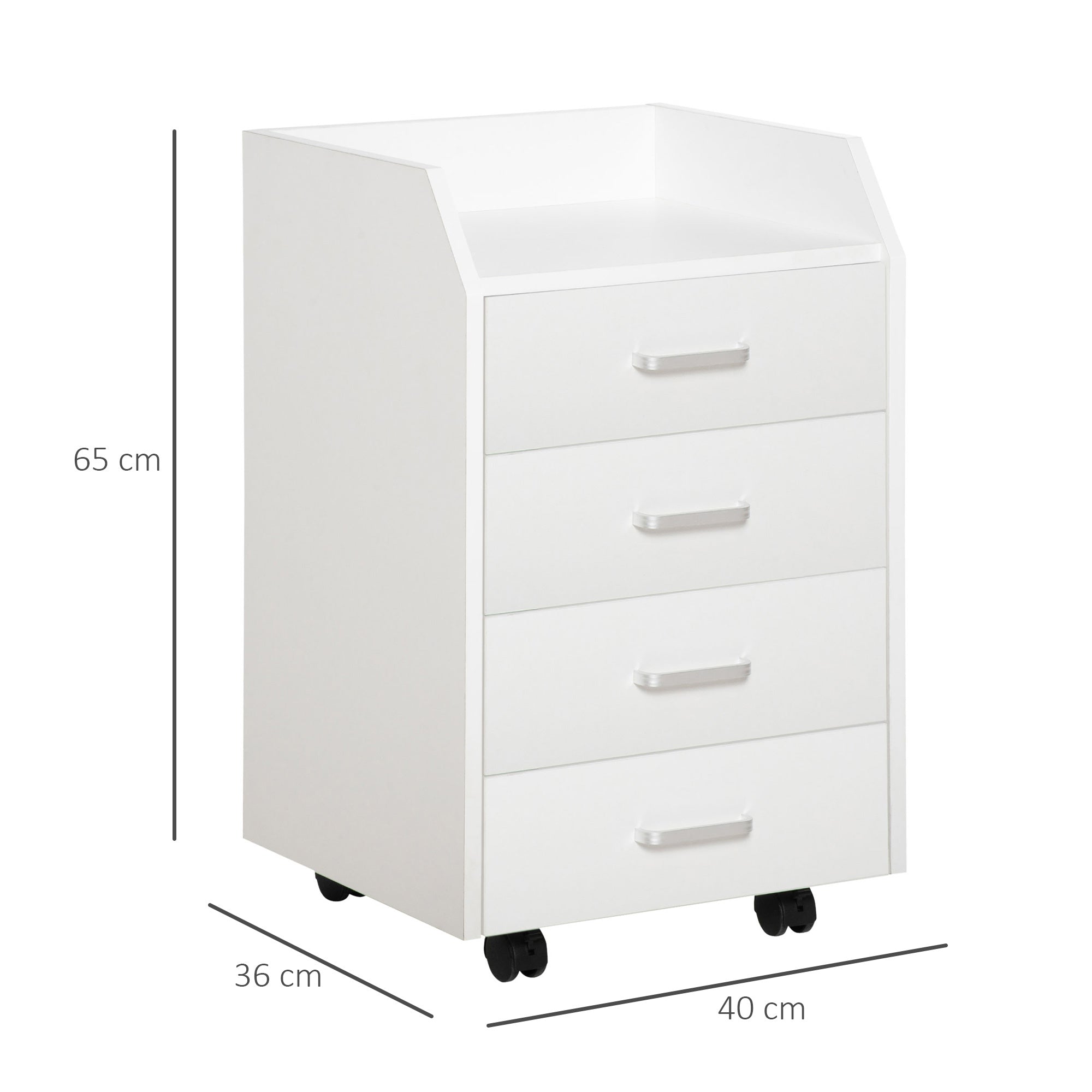 Bloco de Gavetas Móvel Auxiliar 40x36x65cm Branco