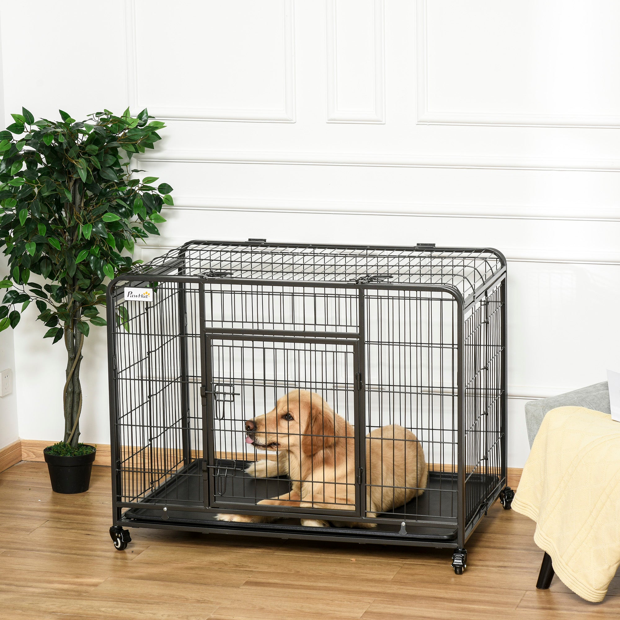 Gaiola de Metal Dobrável para Cães 109,5x71x78cm - Cinza Escuro