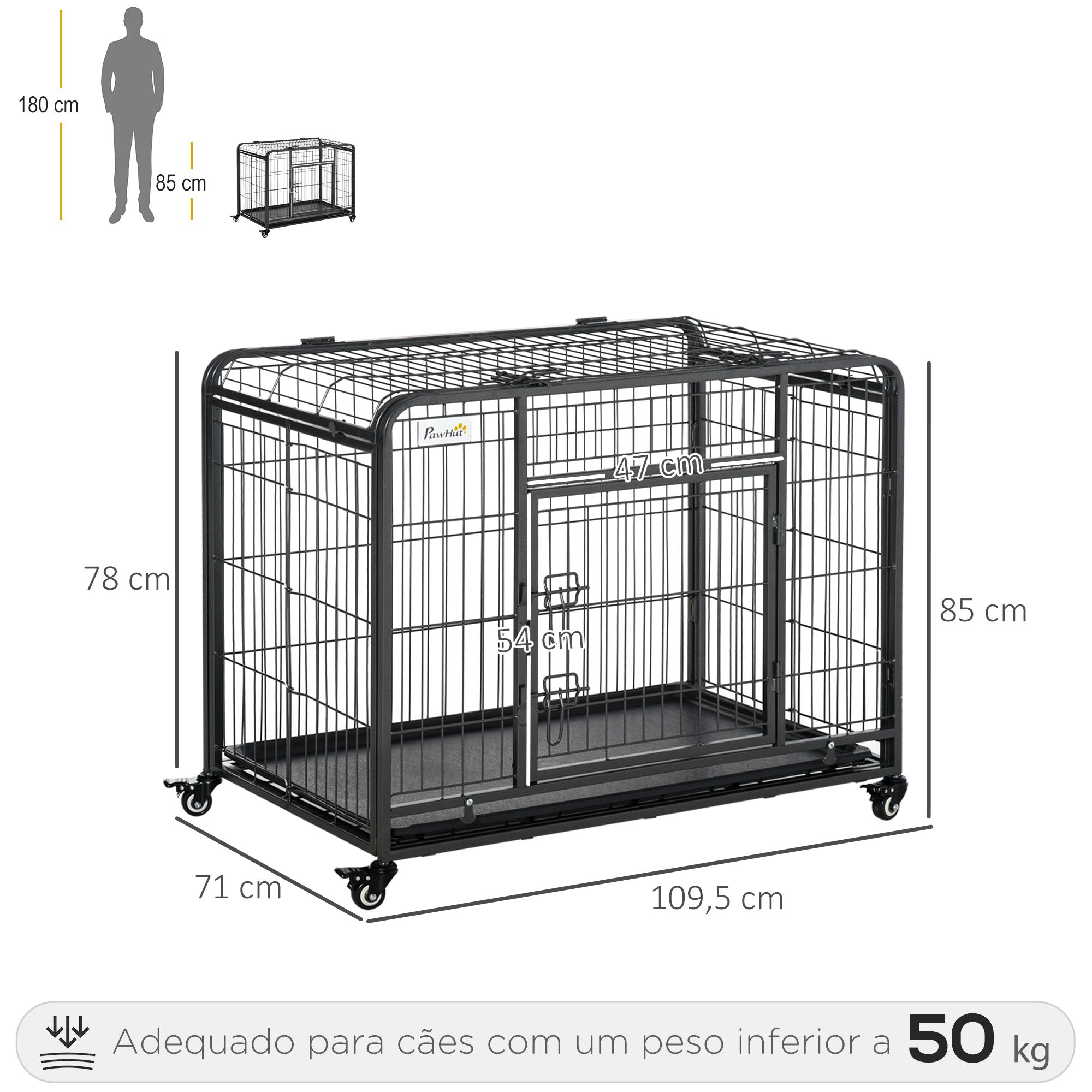 Gaiola de Metal Dobrável para Cães 109,5x71x78cm - Cinza Escuro