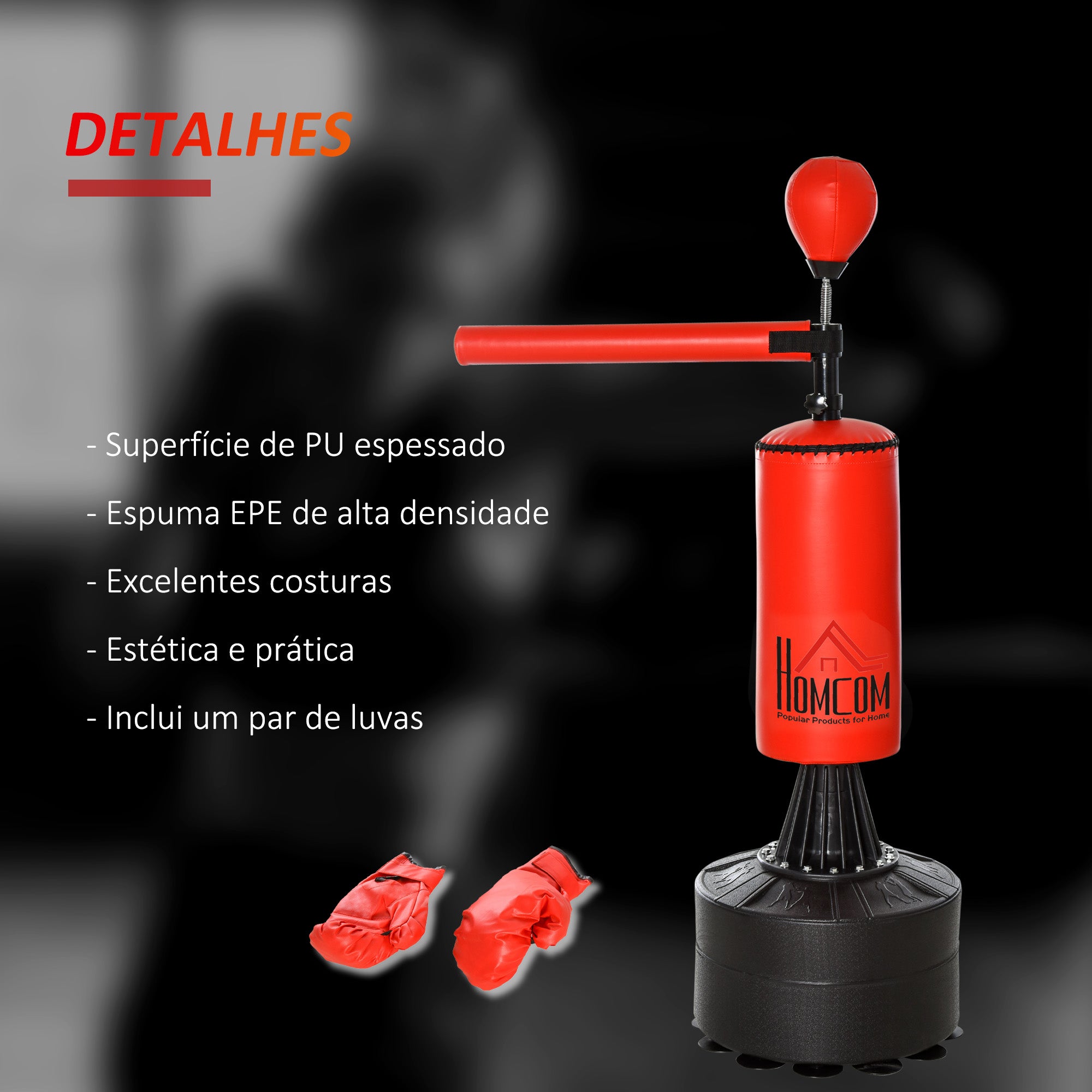 Punching Ball de Boxe com Altura Ajustável 88x48x155-205 cm - Preto e Vermelho