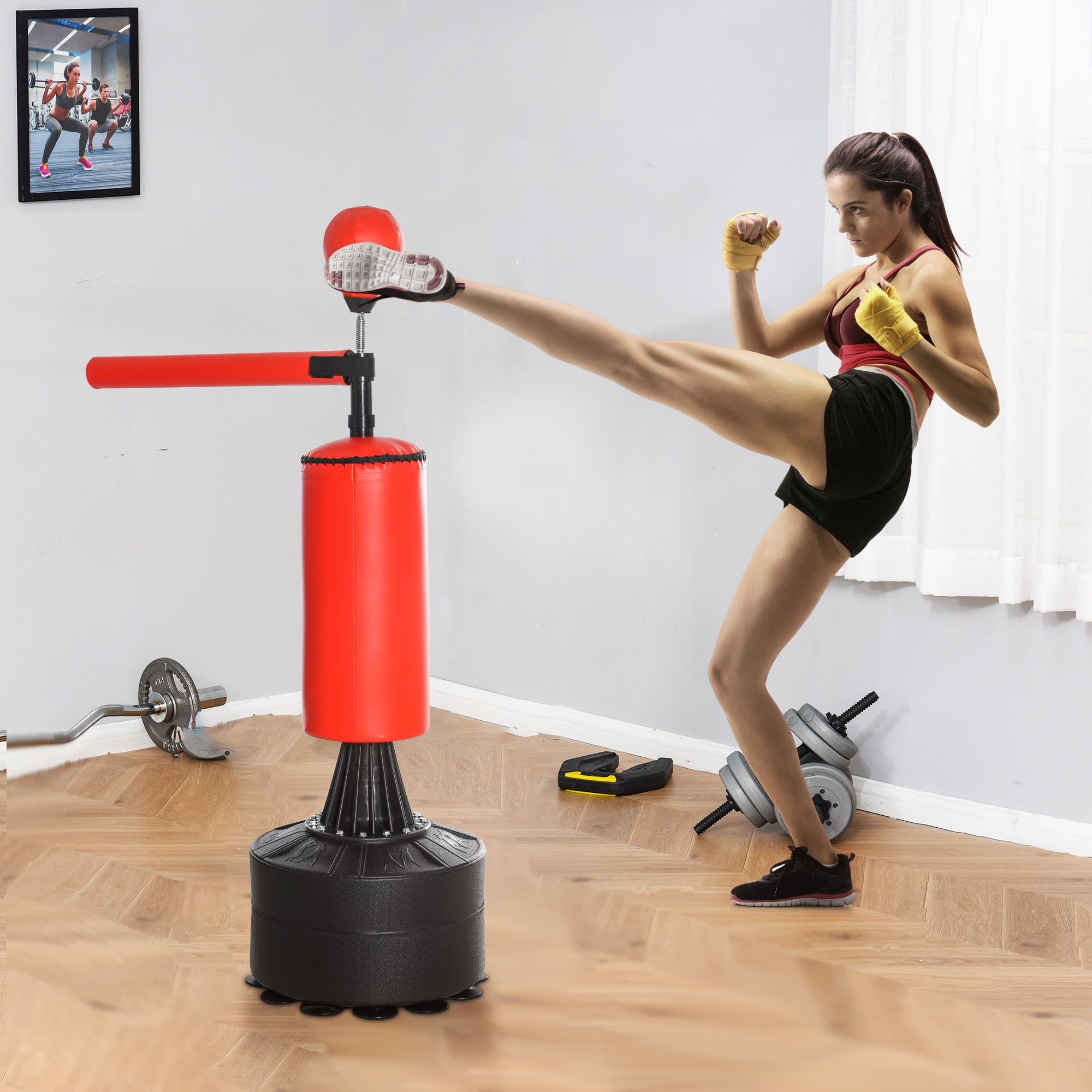 Punching Ball de Boxe com Altura Ajustável 88x48x155-205 cm - Preto e Vermelho