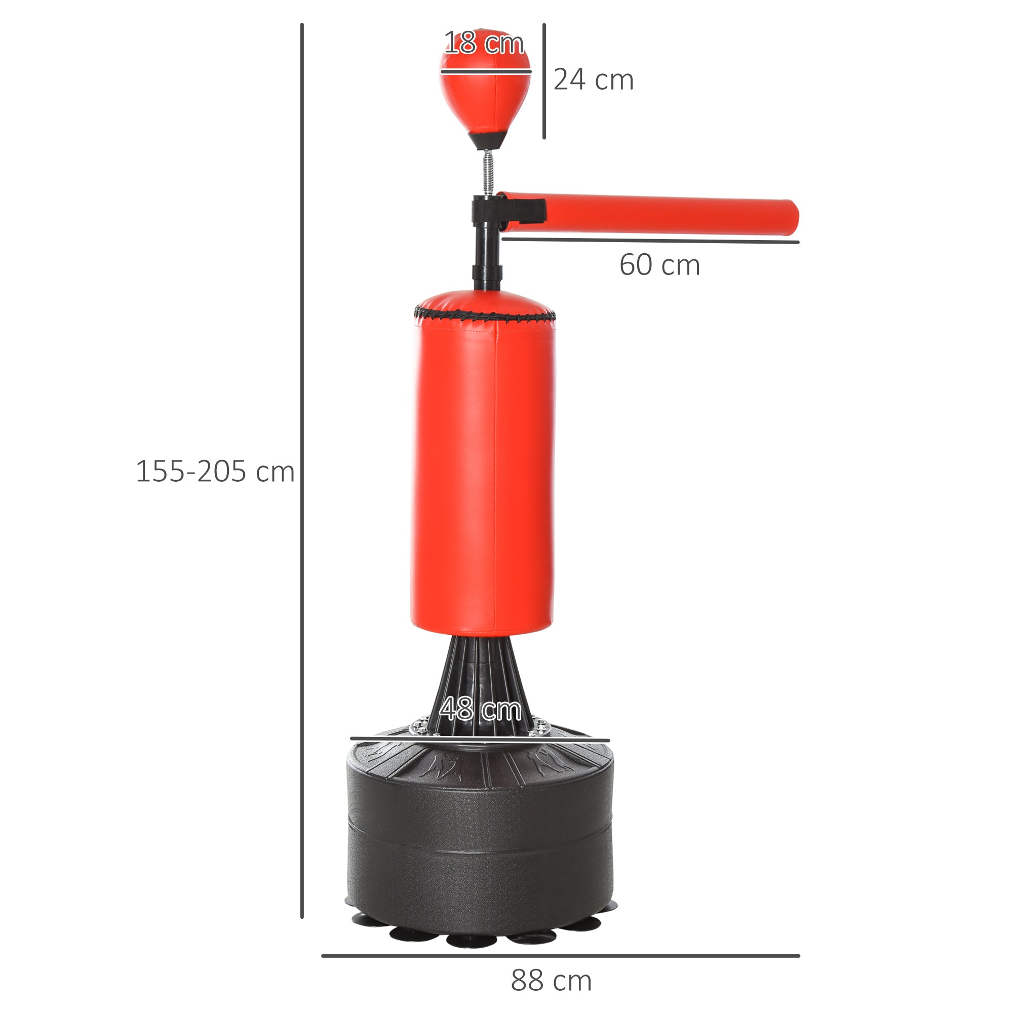 Punching Ball de Boxe com Altura Ajustável 88x48x155-205 cm - Preto e Vermelho
