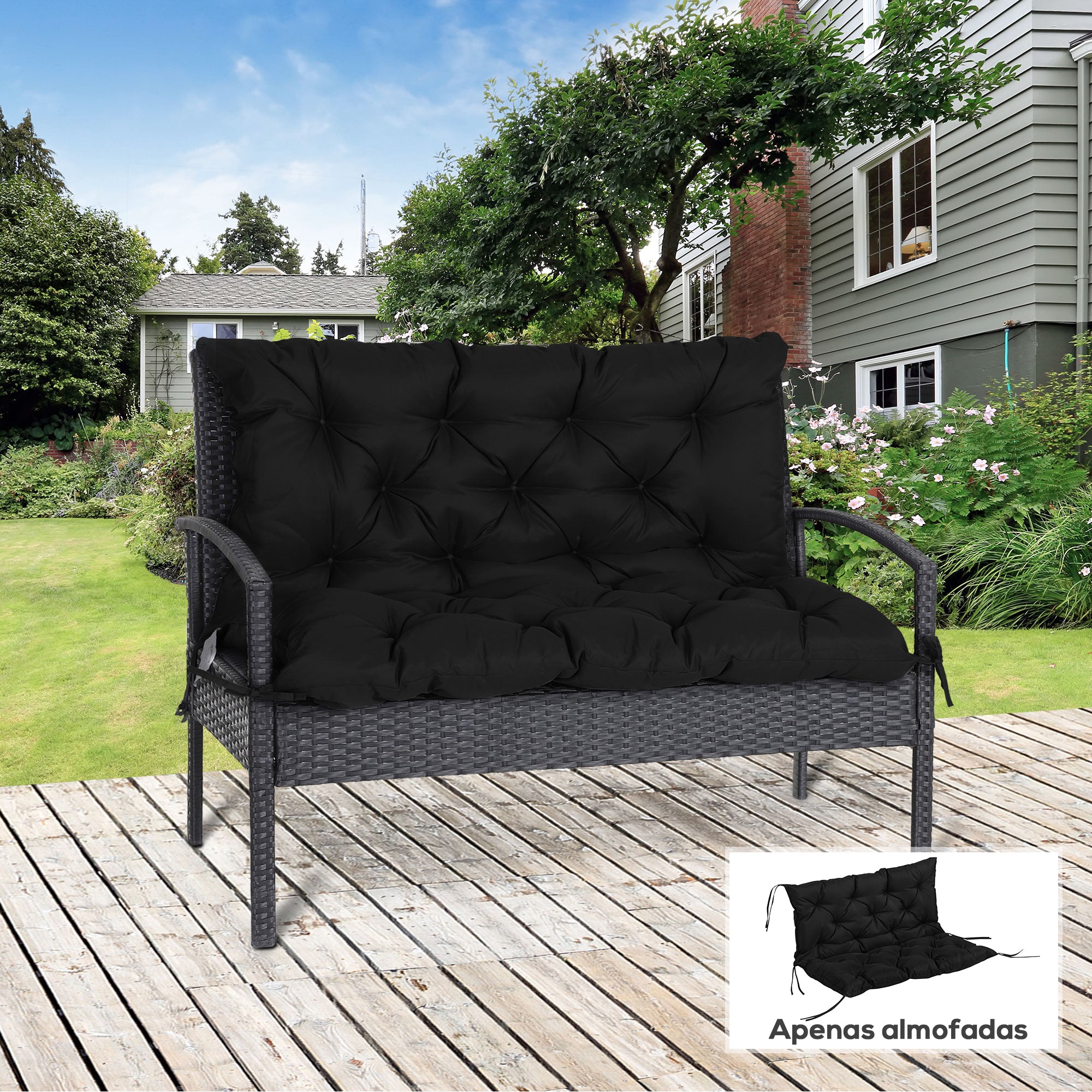 Almofada para Banco com Encosto 100x98x8 cm - Cor Preto