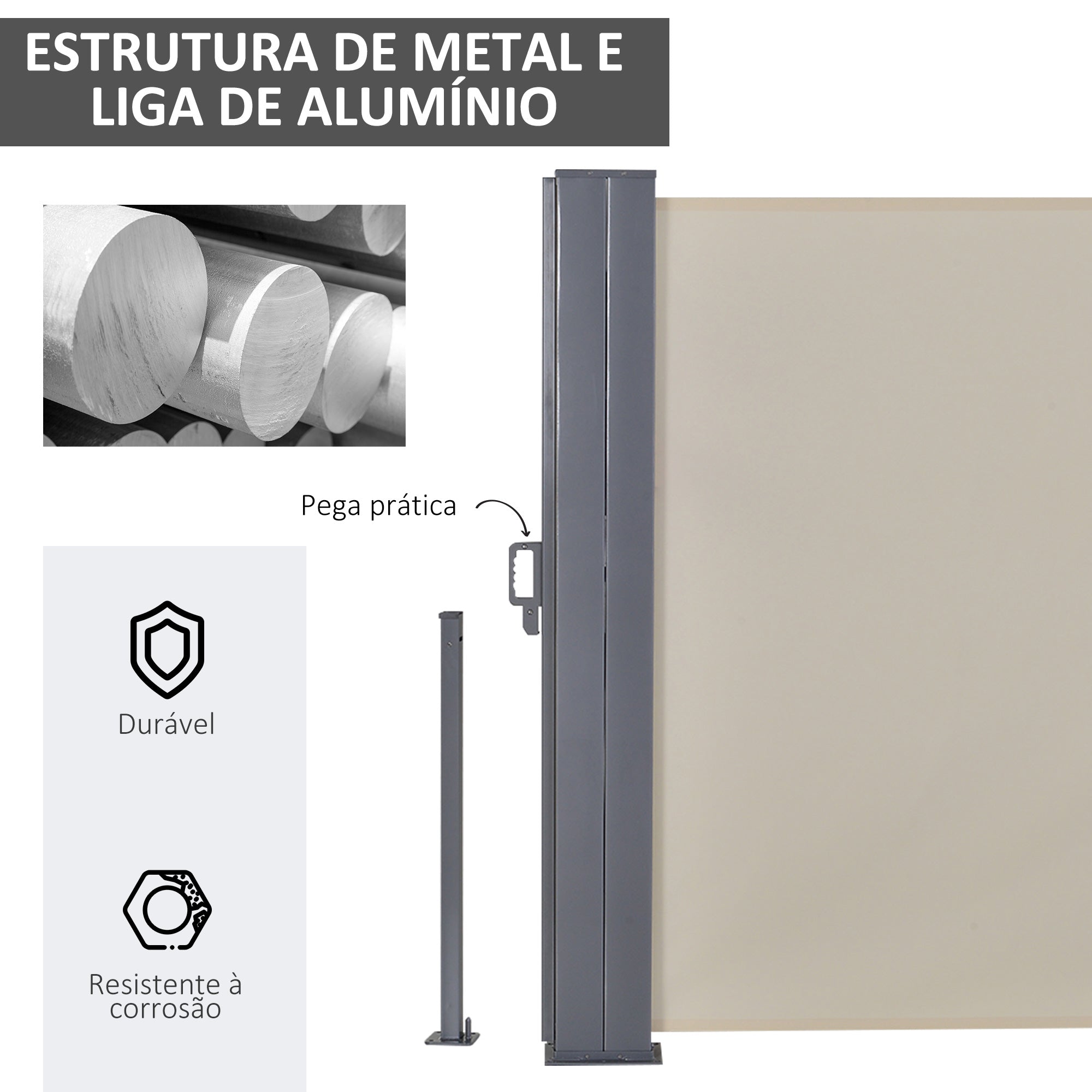 Toldo Lateral Retrátil 600x160cm Bege - Proteção UV+50 para Jardim e Terraço