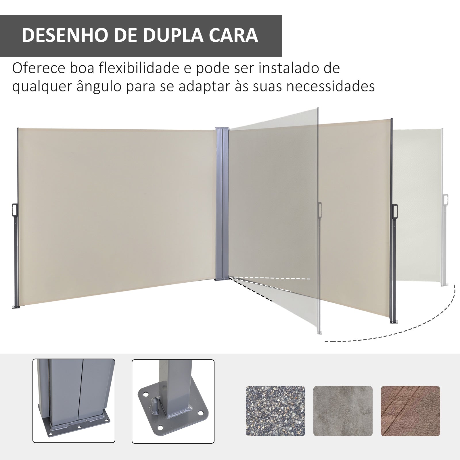 Toldo Lateral Retrátil 600x160cm Bege - Proteção UV+50 para Jardim e Terraço