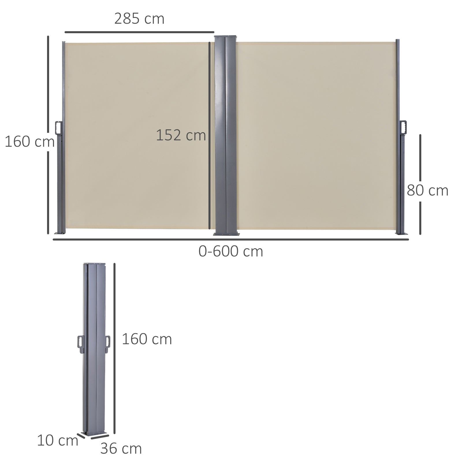 Toldo Lateral Retrátil 600x160cm Bege - Proteção UV+50 para Jardim e Terraço