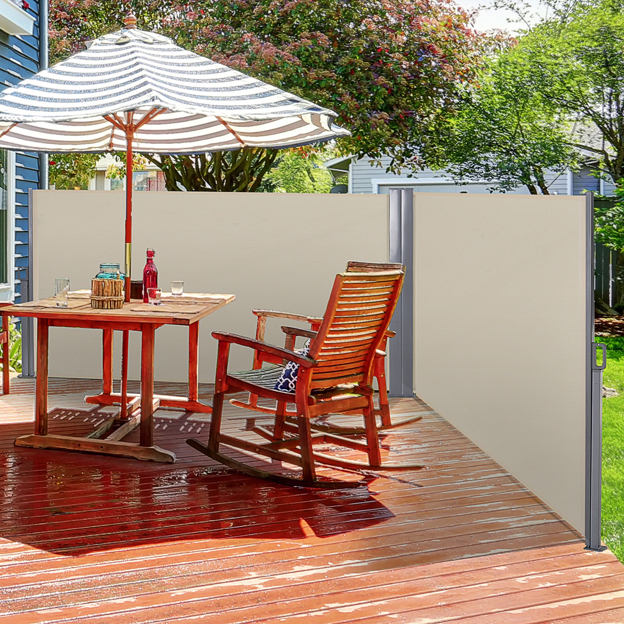 Toldo Lateral Retrátil 600x160cm Bege - Proteção UV+50 para Jardim e Terraço