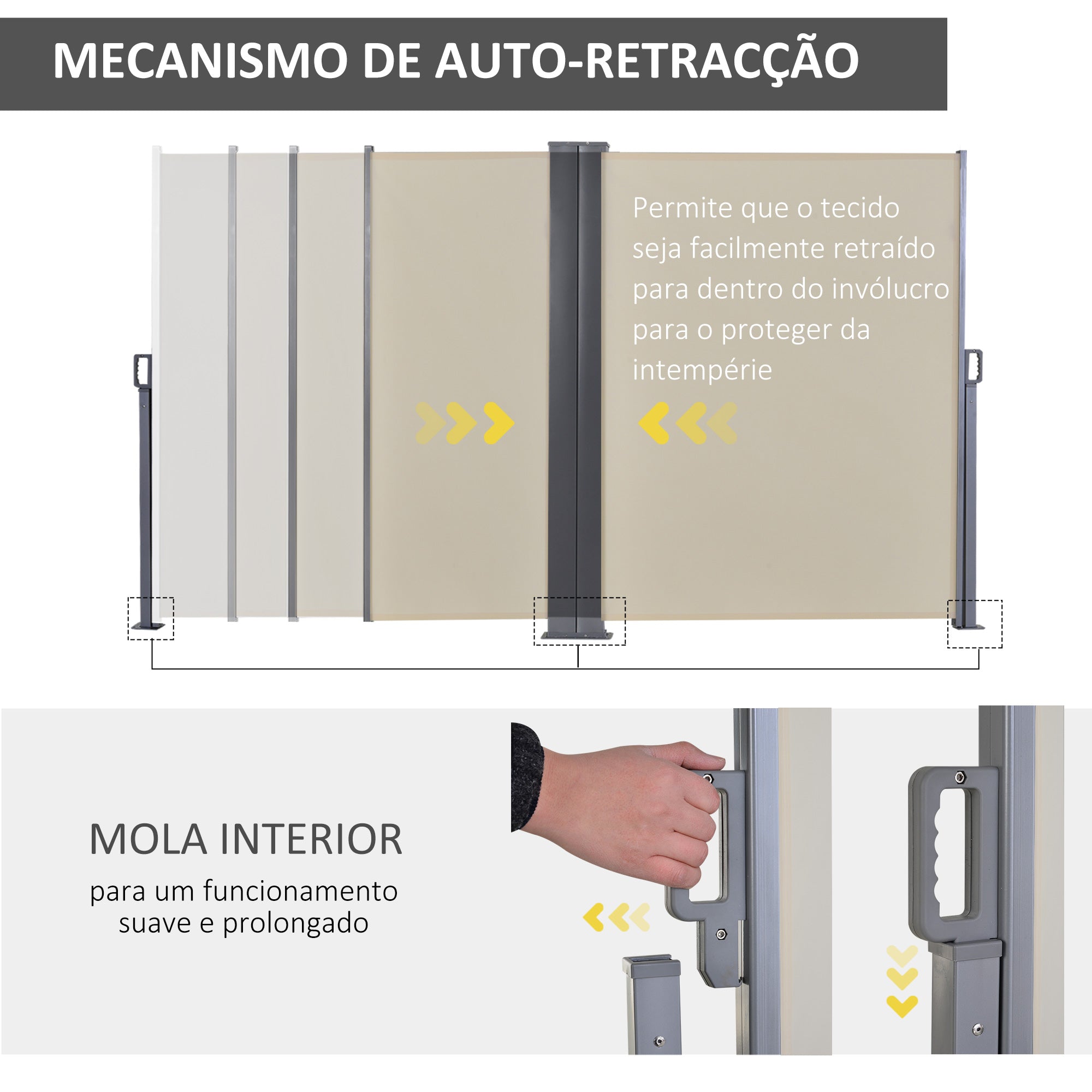 Toldo Lateral Retrátil 600x160cm Bege - Proteção UV+50 para Jardim e Terraço
