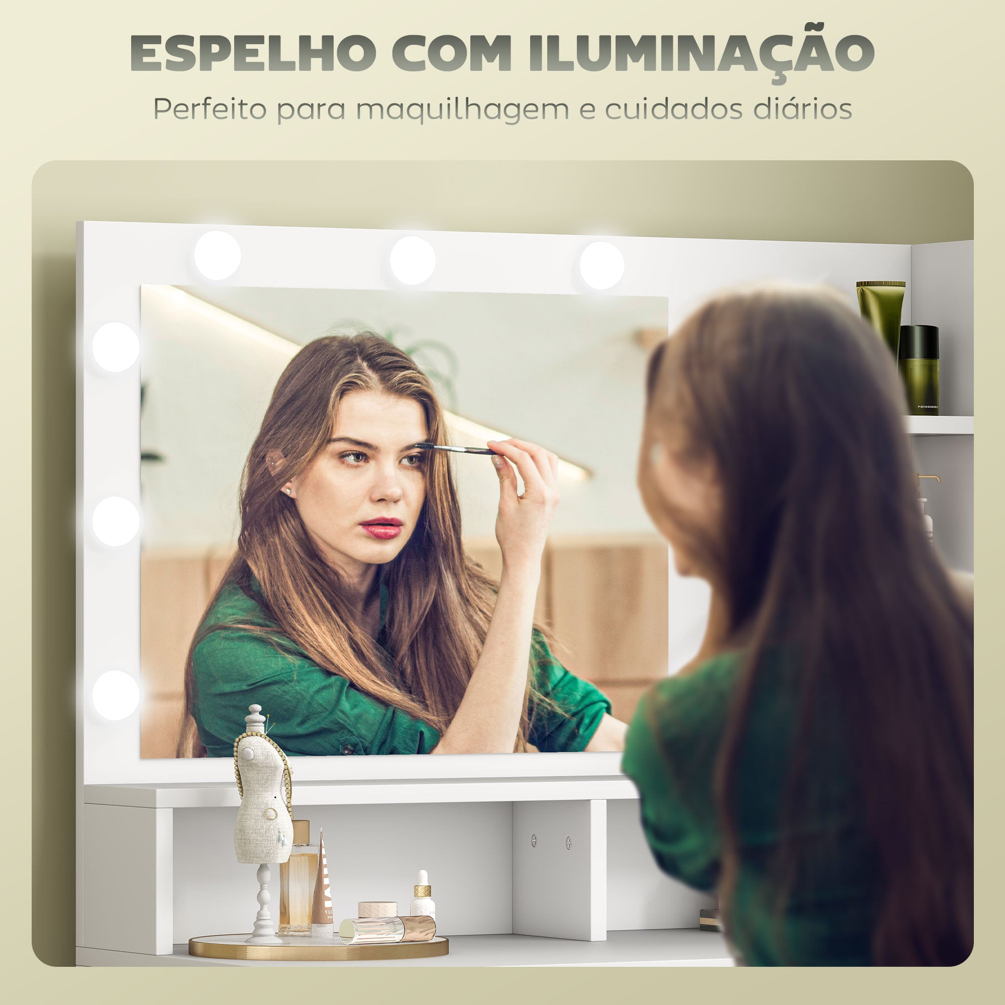 Toucador de Maquilhagem Branco 80x40x138 cm com Luz e Banco
