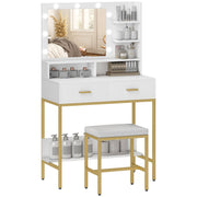 Toucador de Maquilhagem Branco 80x40x138 cm com Luz e Banco