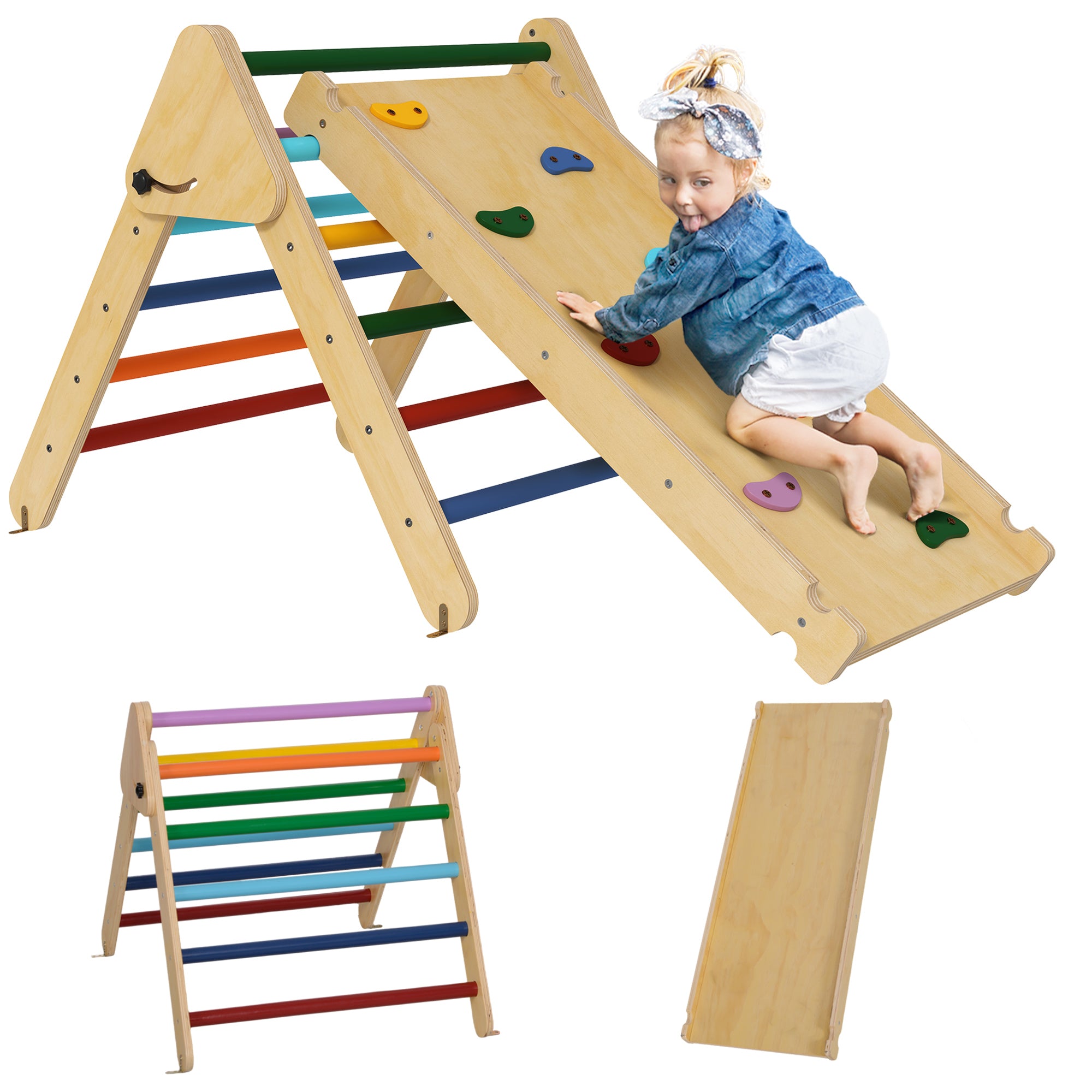 Triângulo de Escalada de Madeira Multicor 147x64,5x63 cm para Crianças de 18-48 Meses