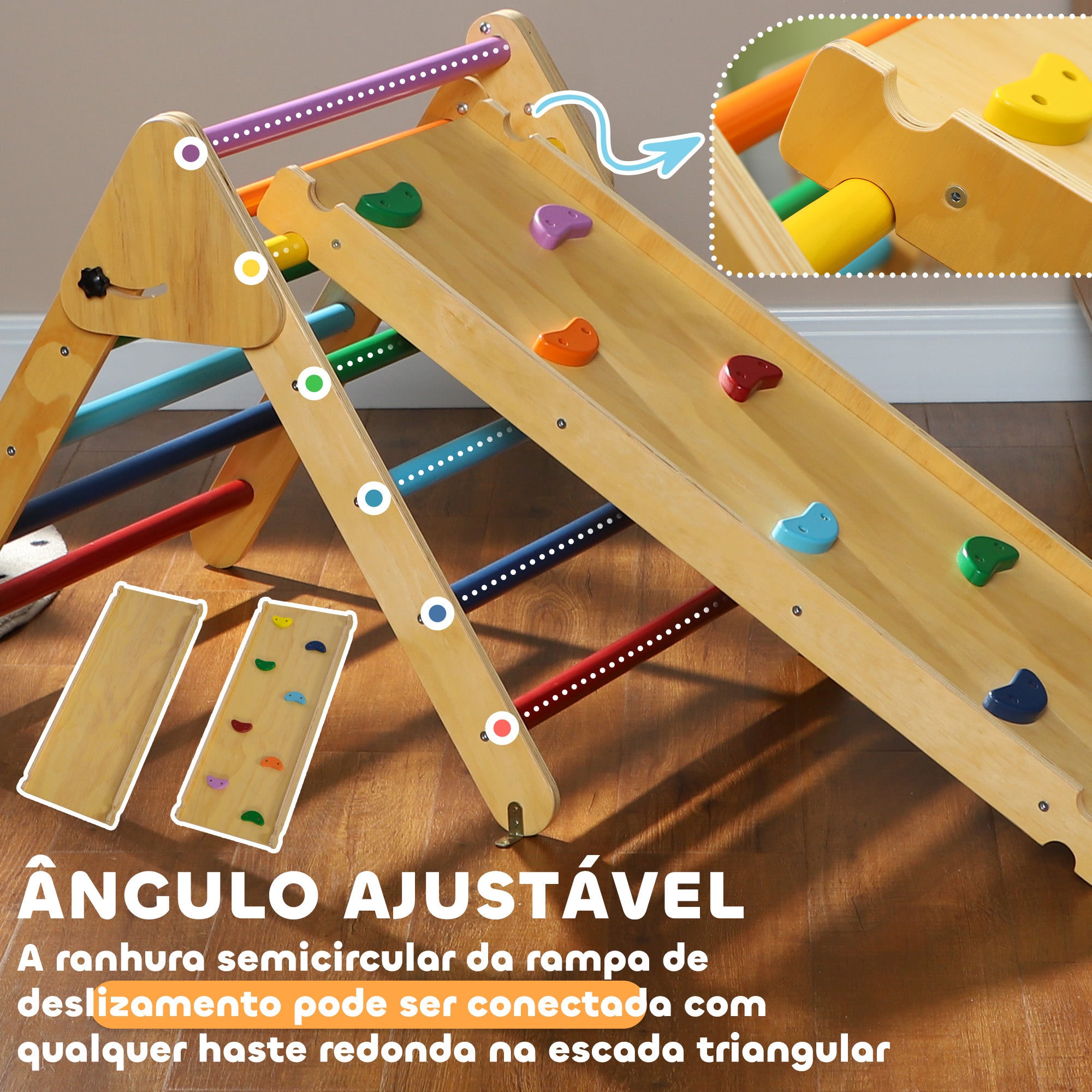 Triângulo de Escalada de Madeira Multicor 147x64,5x63 cm para Crianças de 18-48 Meses