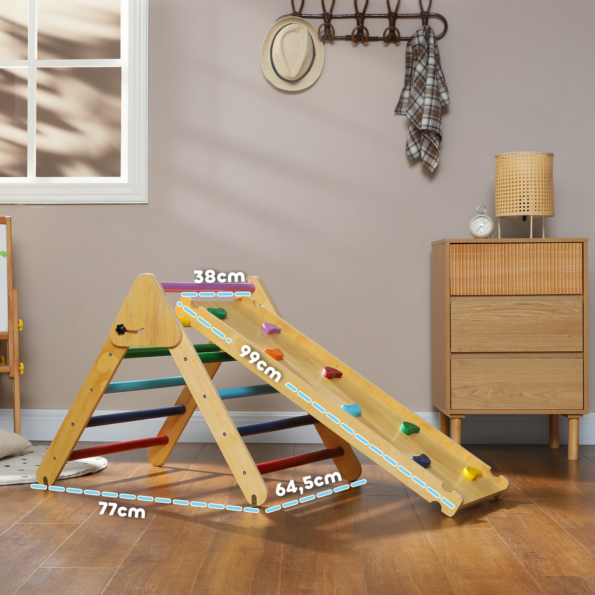 Triângulo de Escalada de Madeira Multicor 147x64,5x63 cm para Crianças de 18-48 Meses