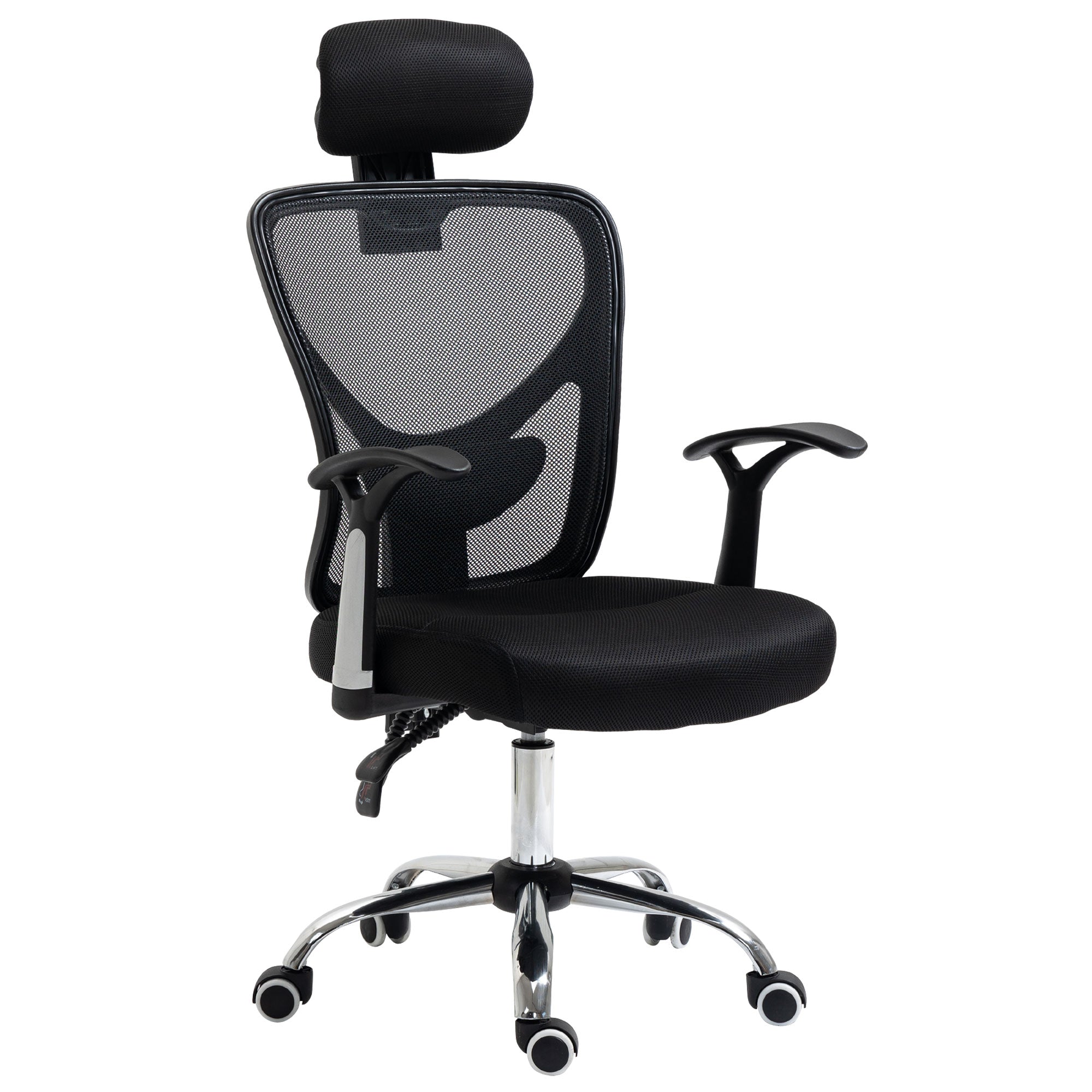 Cadeira de Escritório Ergonômica com Apoio para Cabeça e Suporte Lombar 65x67x118cm - Cor Preto