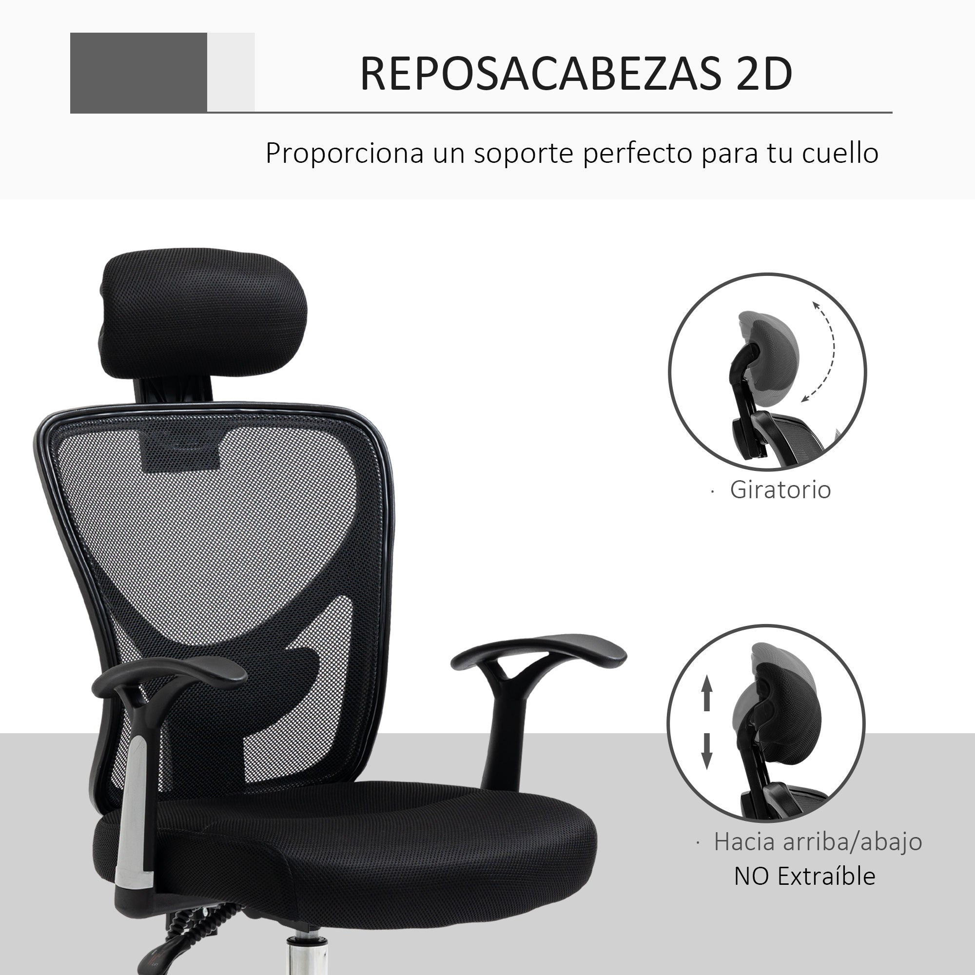 Cadeira de Escritório Ergonômica com Apoio para Cabeça e Suporte Lombar 65x67x118cm - Cor Preto