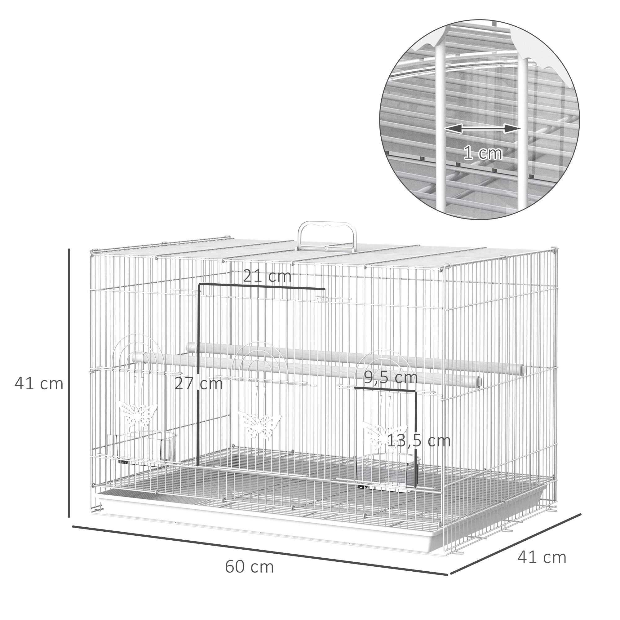 Gaiola para Pássaros Pequenos 60x41x41 cm - Branco