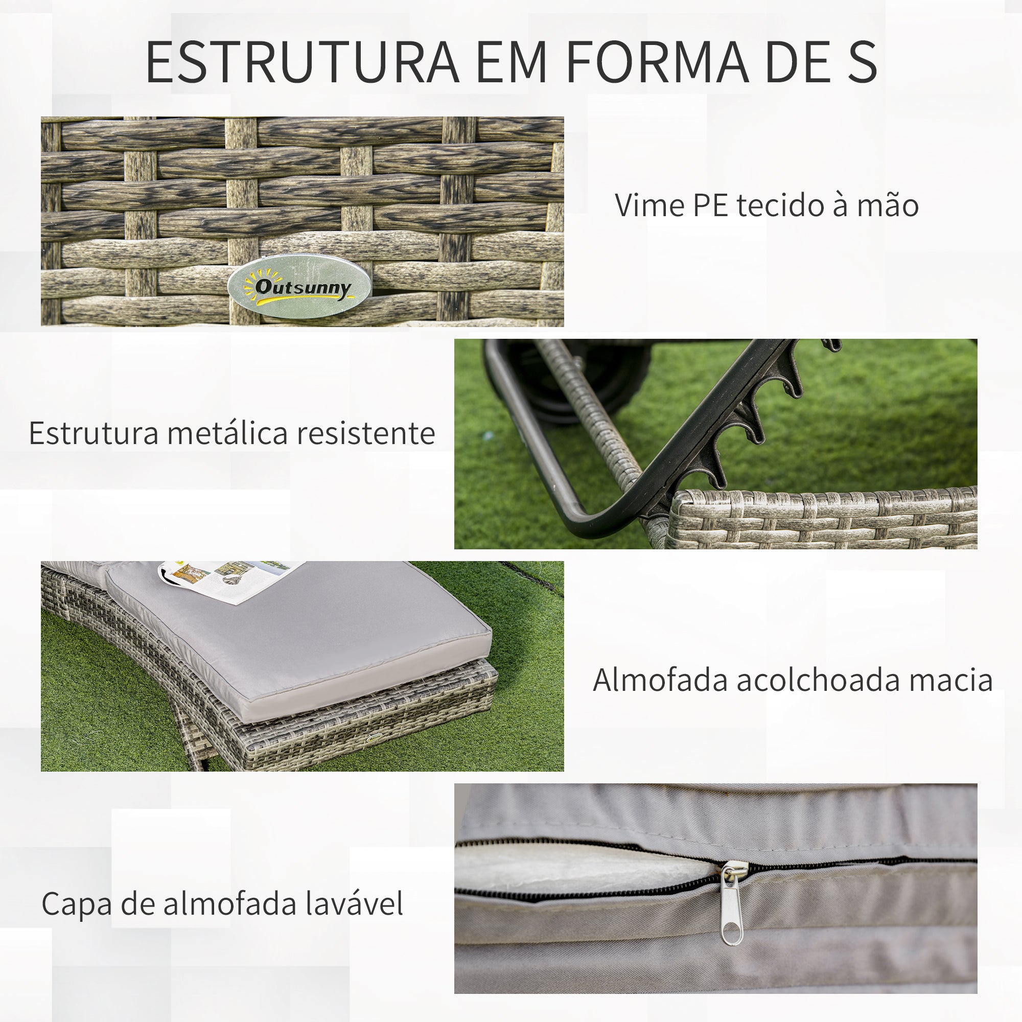 Espreguiçadeira de Jardim – 207x70x70 cm – Cinza – Vime Sintético