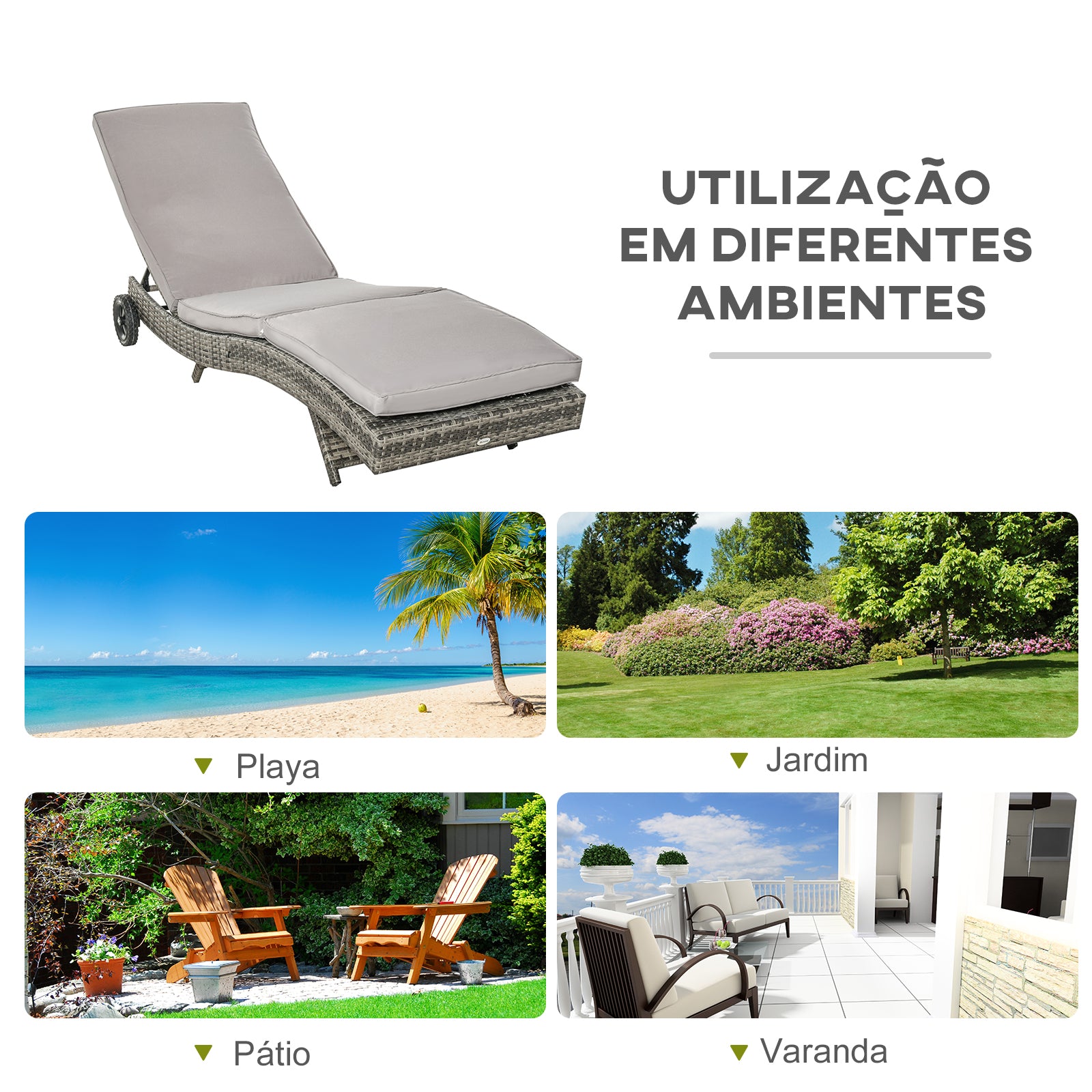 Espreguiçadeira de Jardim – 207x70x70 cm – Cinza – Vime Sintético