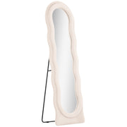 Espelho de Pé 50x160 cm Creme Branco - Design Assimétrico em Veludo