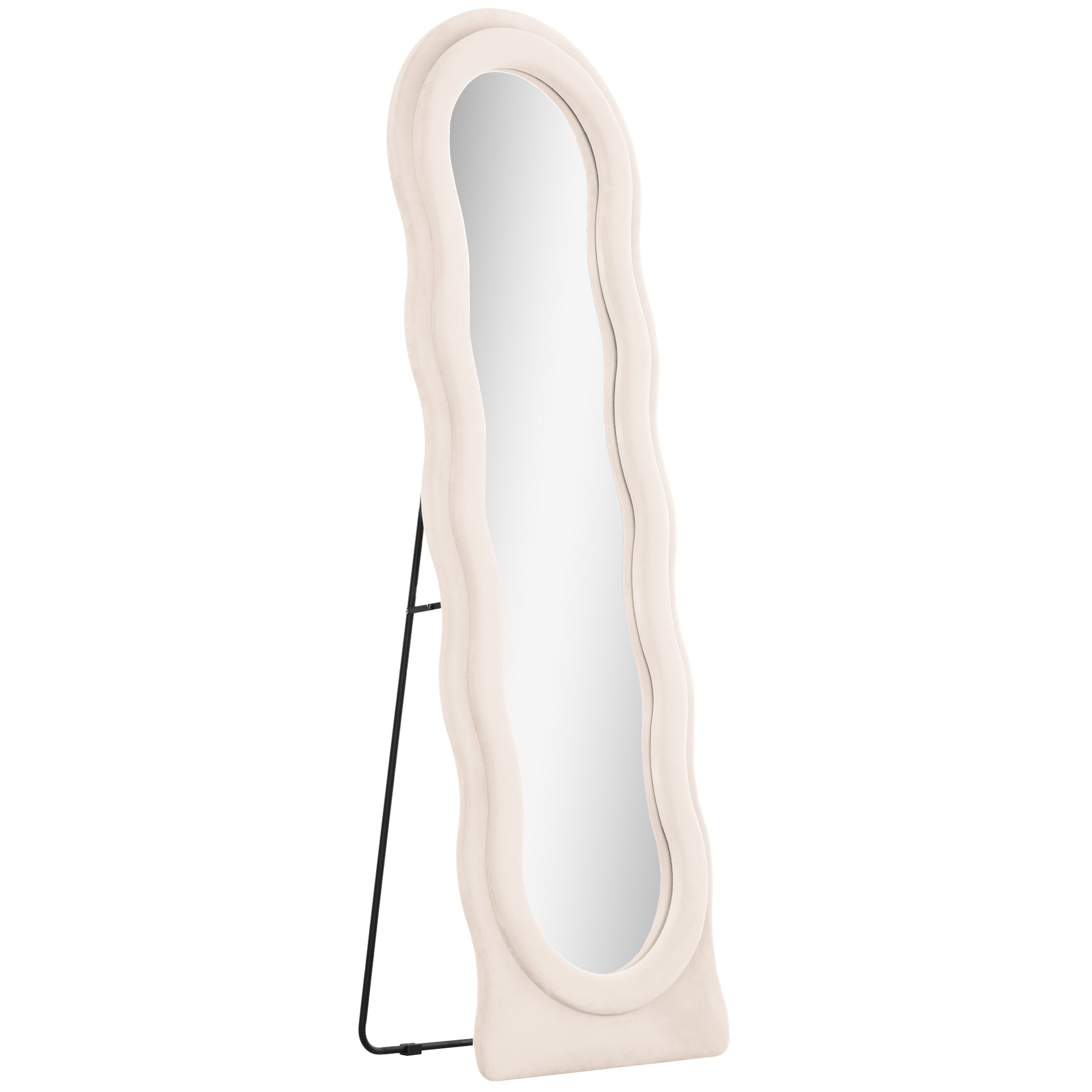 Espelho de Pé 50x160 cm Creme Branco - Design Assimétrico em Veludo