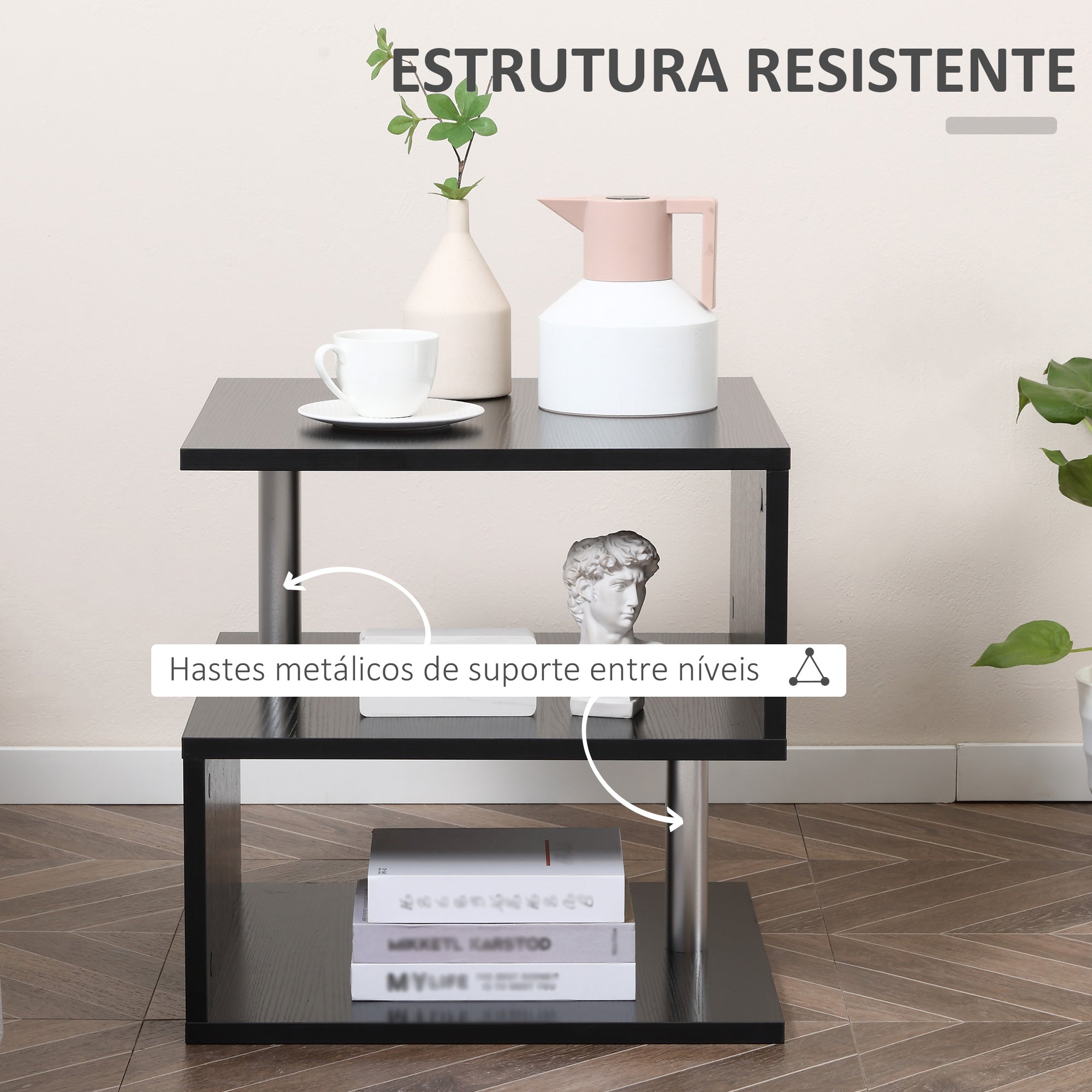 Mesa de Centro Geométrica Forma de S 50x50x50cm - Cor Preto