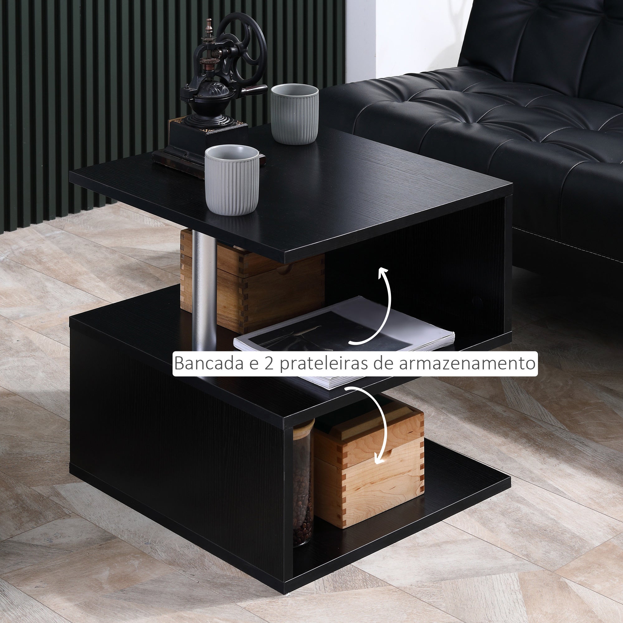 Mesa de Centro Geométrica Forma de S 50x50x50cm - Cor Preto
