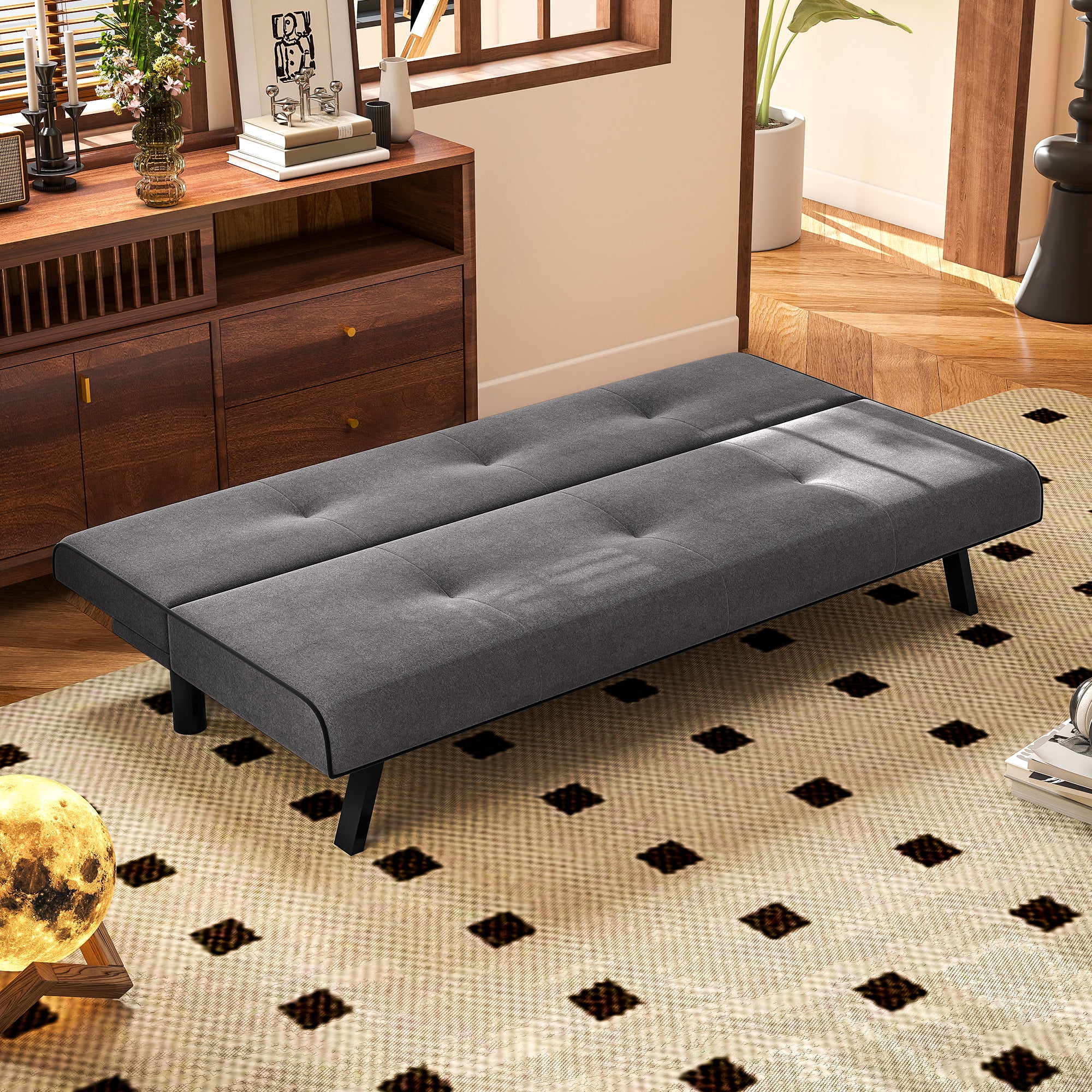 Sofá-cama 3 Lugares Cinza 170x76x72,5cm - Design 2 em 1 Dobrável