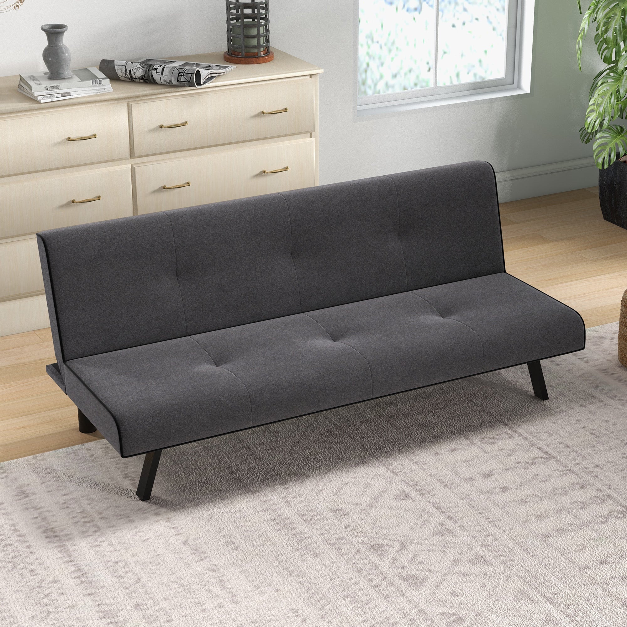 Sofá-cama 3 Lugares Cinza 170x76x72,5cm - Design 2 em 1 Dobrável