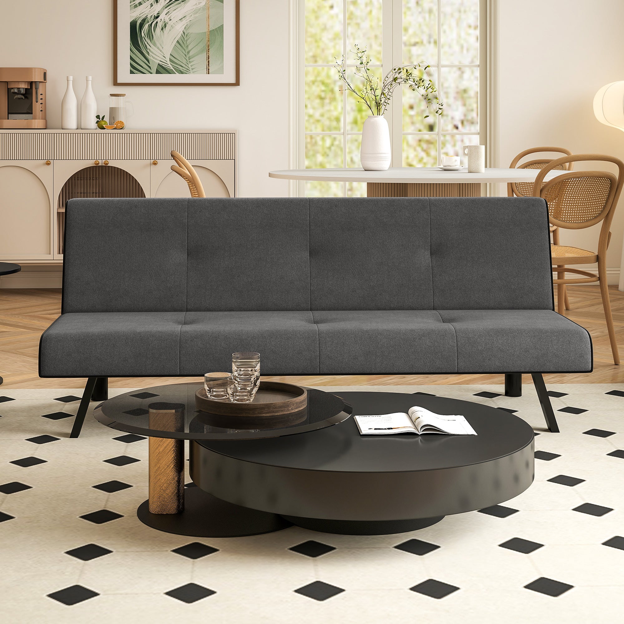 Sofá-cama 3 Lugares Cinza 170x76x72,5cm - Design 2 em 1 Dobrável