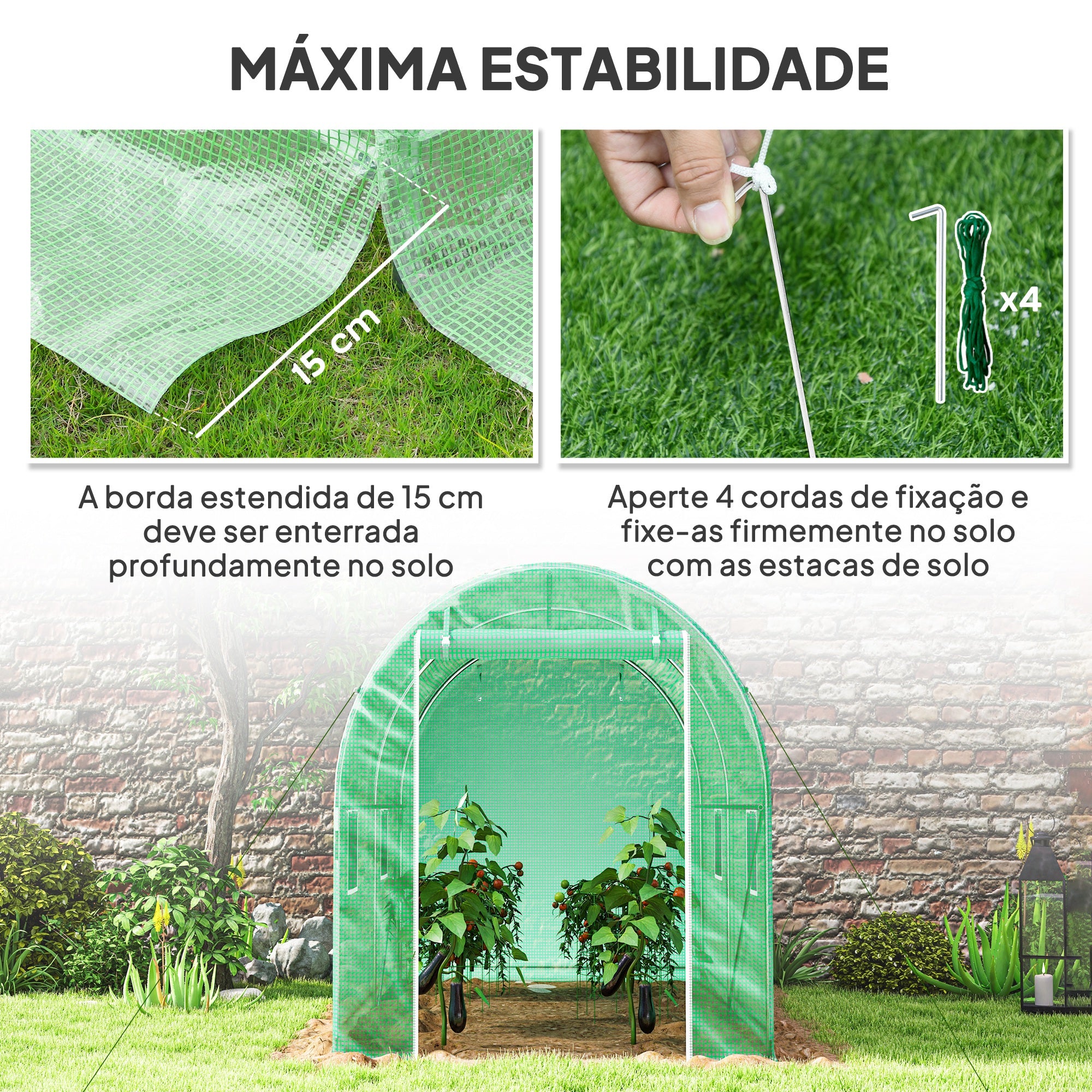 Estufa Tipo Túnel Verde 298x197x189 cm com Porta e Janelas