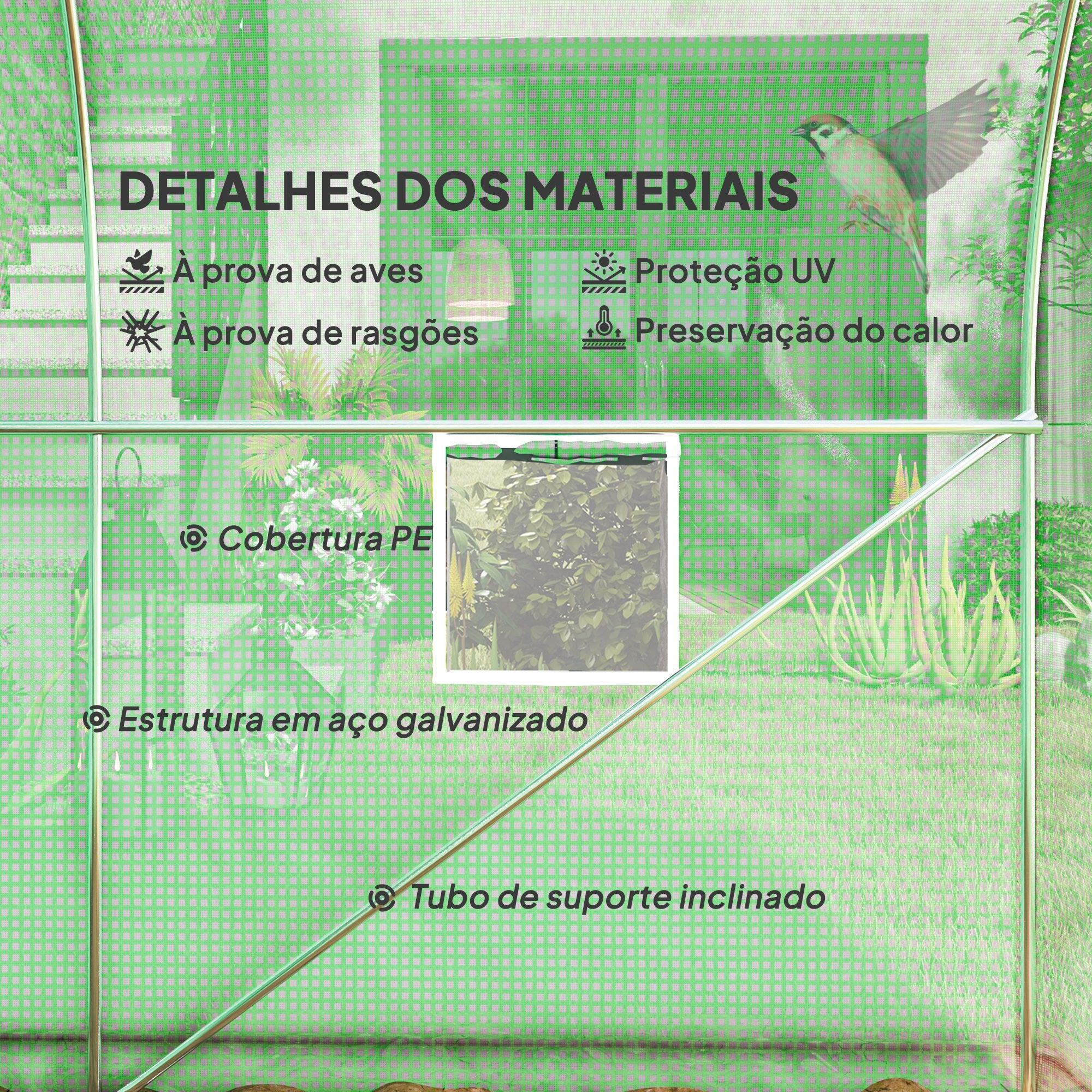 Estufa Tipo Túnel Verde 298x197x189 cm com Porta e Janelas