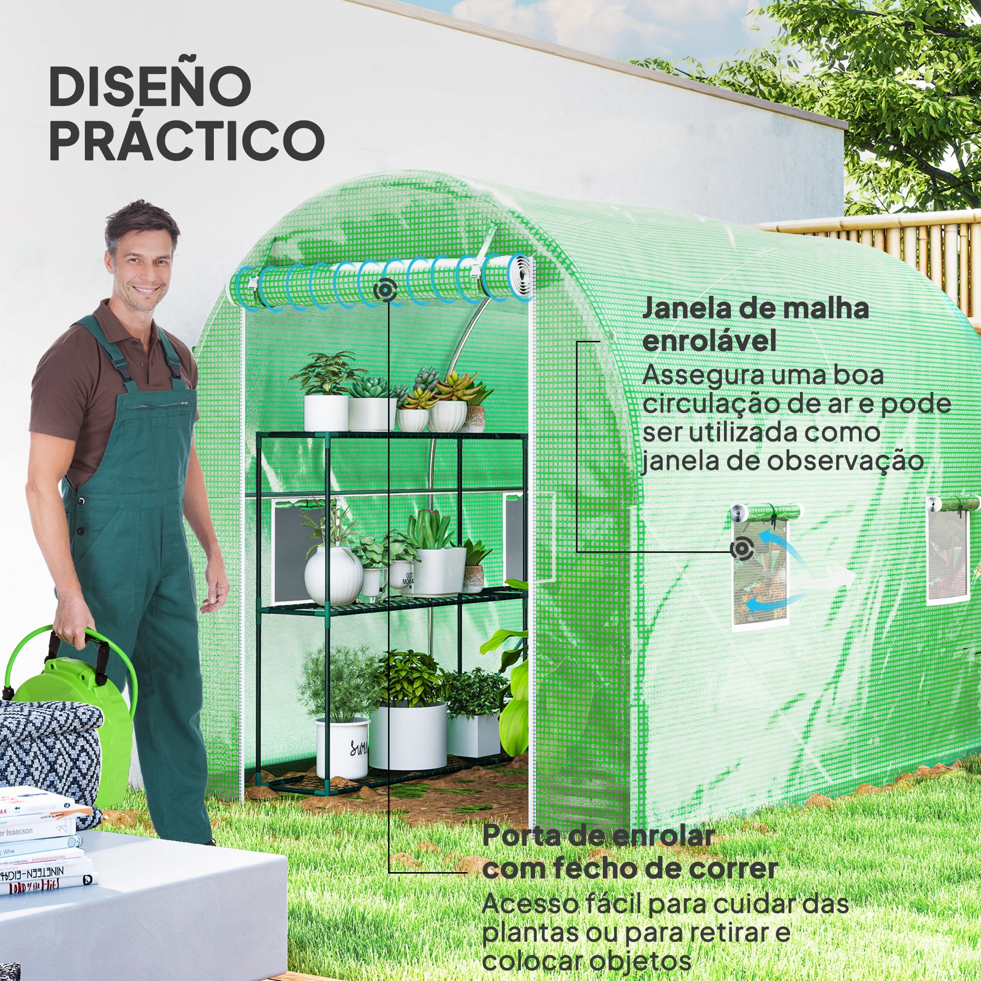 Estufa Tipo Túnel Verde 298x197x189 cm com Porta e Janelas