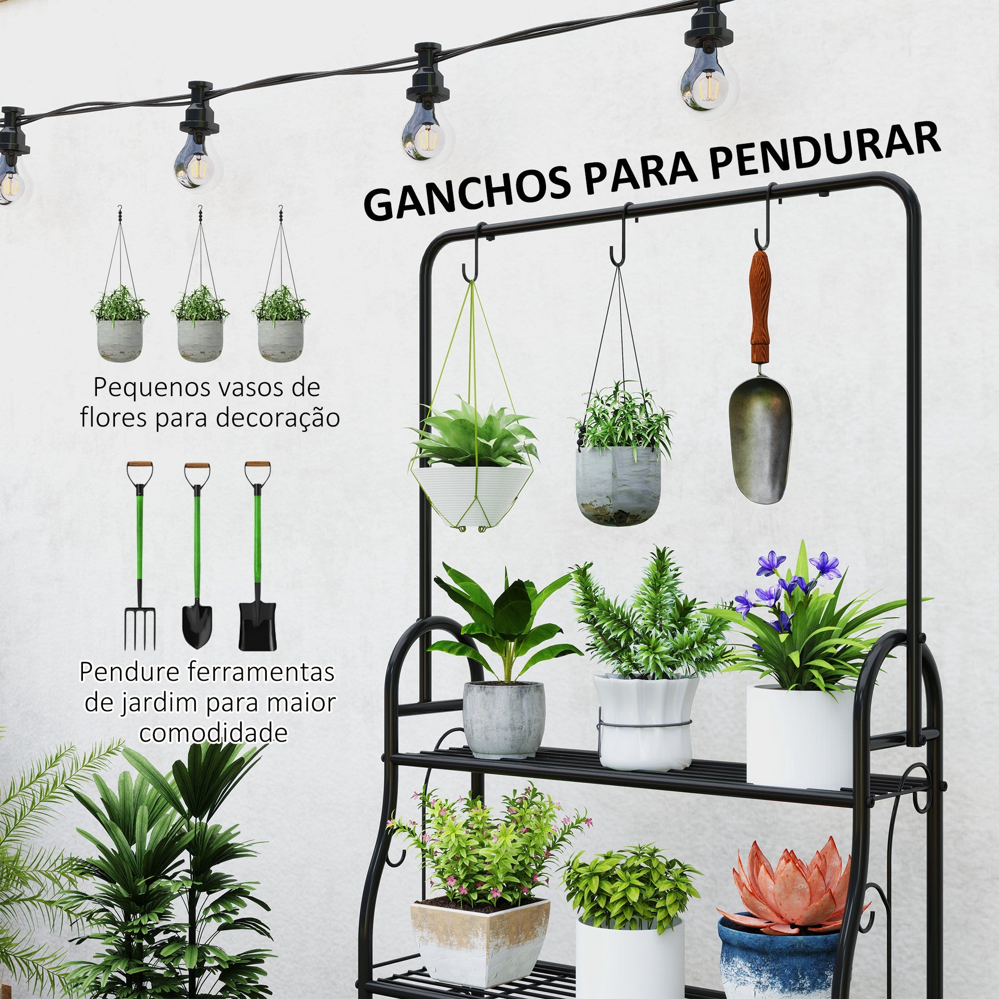 Suporte para Plantas 3 Níveis 75x25x137 cm - Preto