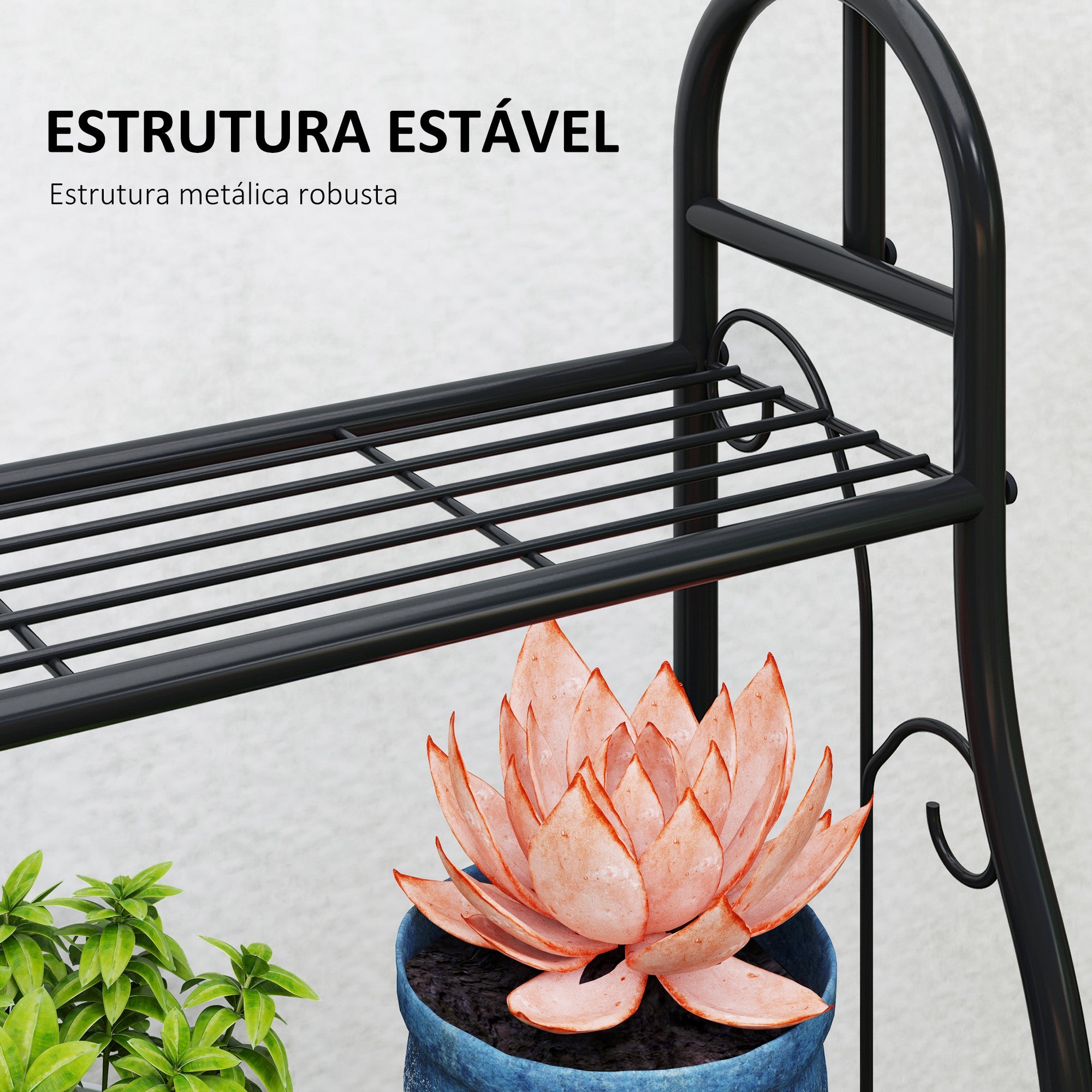 Suporte para Plantas 3 Níveis 75x25x137 cm - Preto