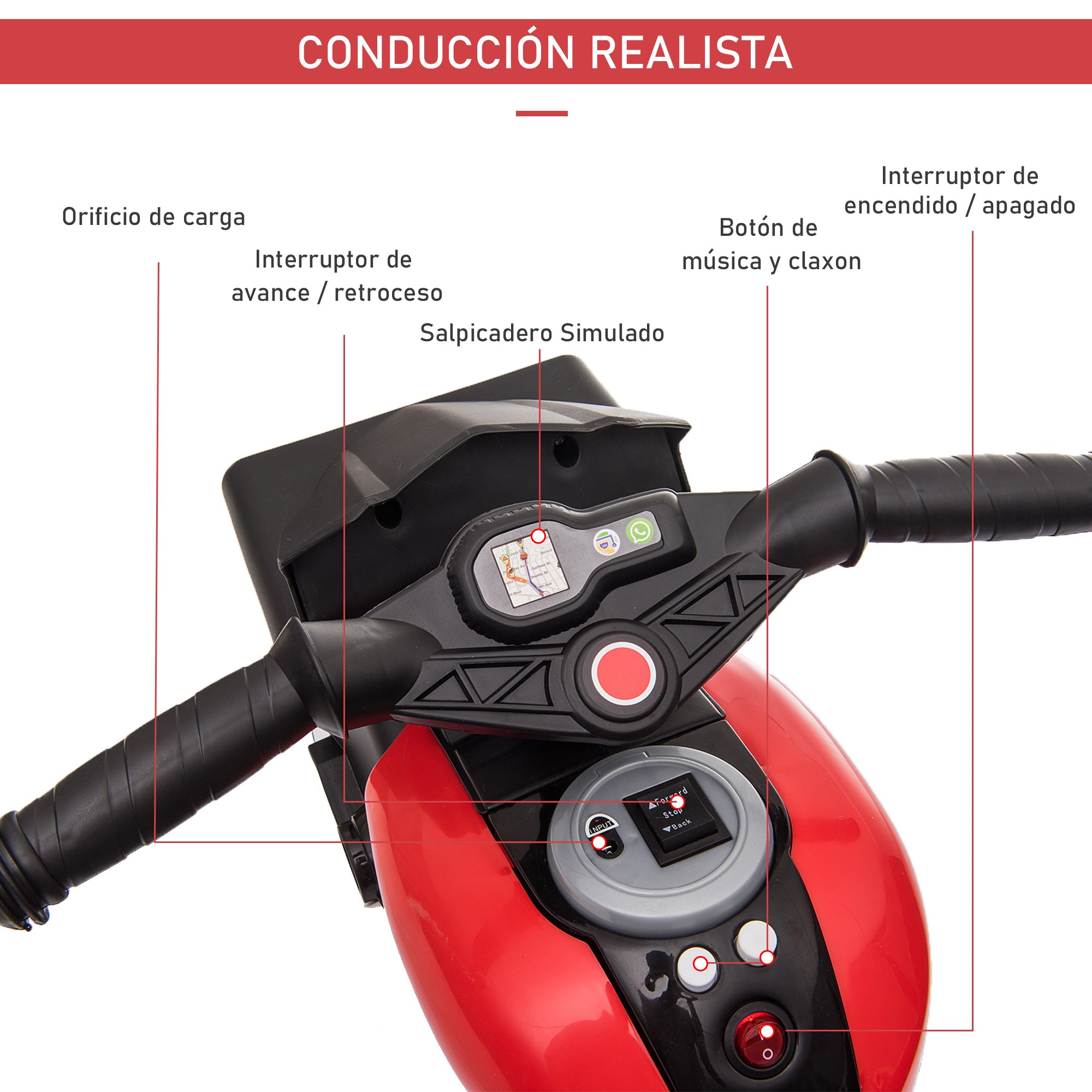 Triciclo Infantil com Pedal Vermelho e Preto 86x42x52cm