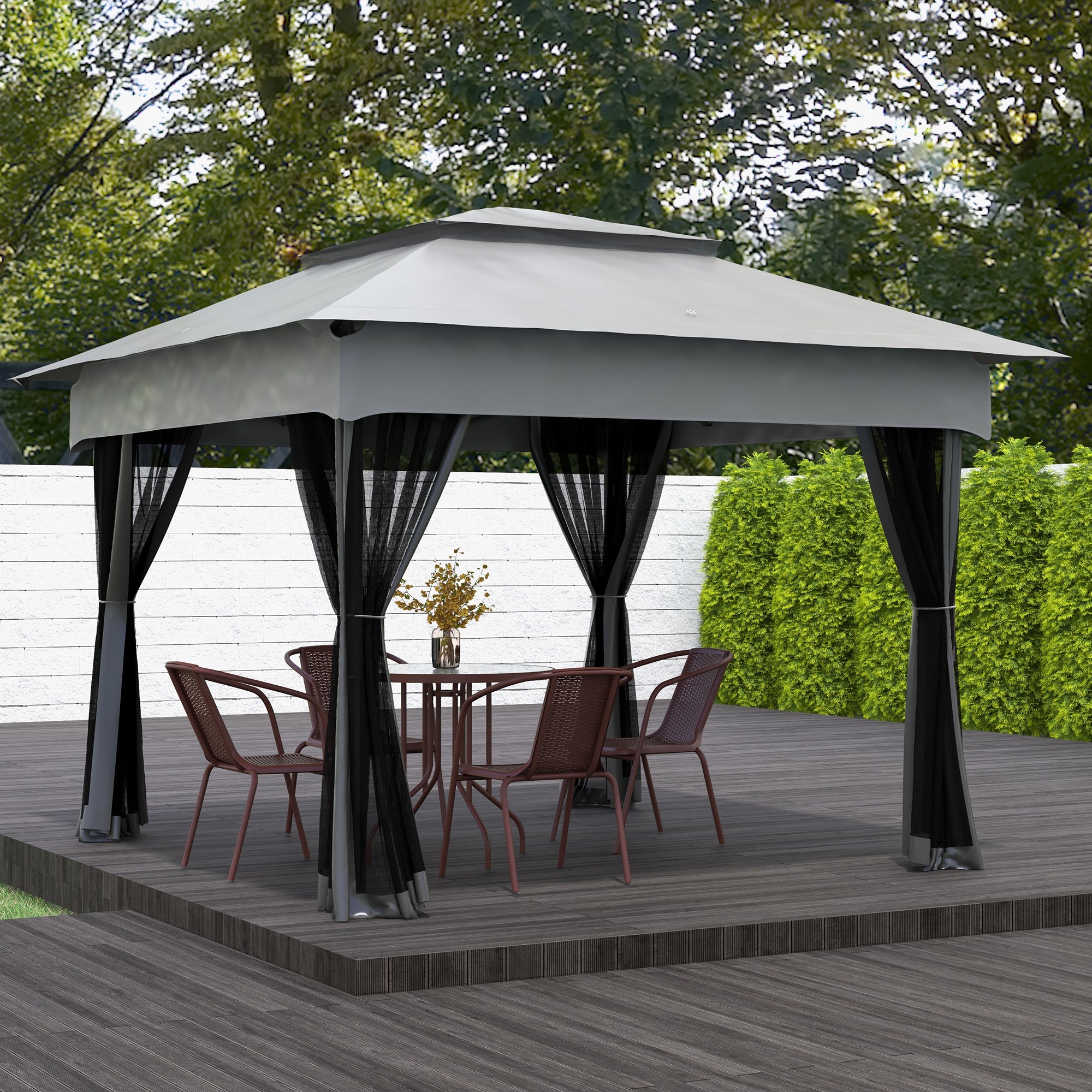 Tenda de Jardim Dobrável 325x325x270 cm - Cinzento