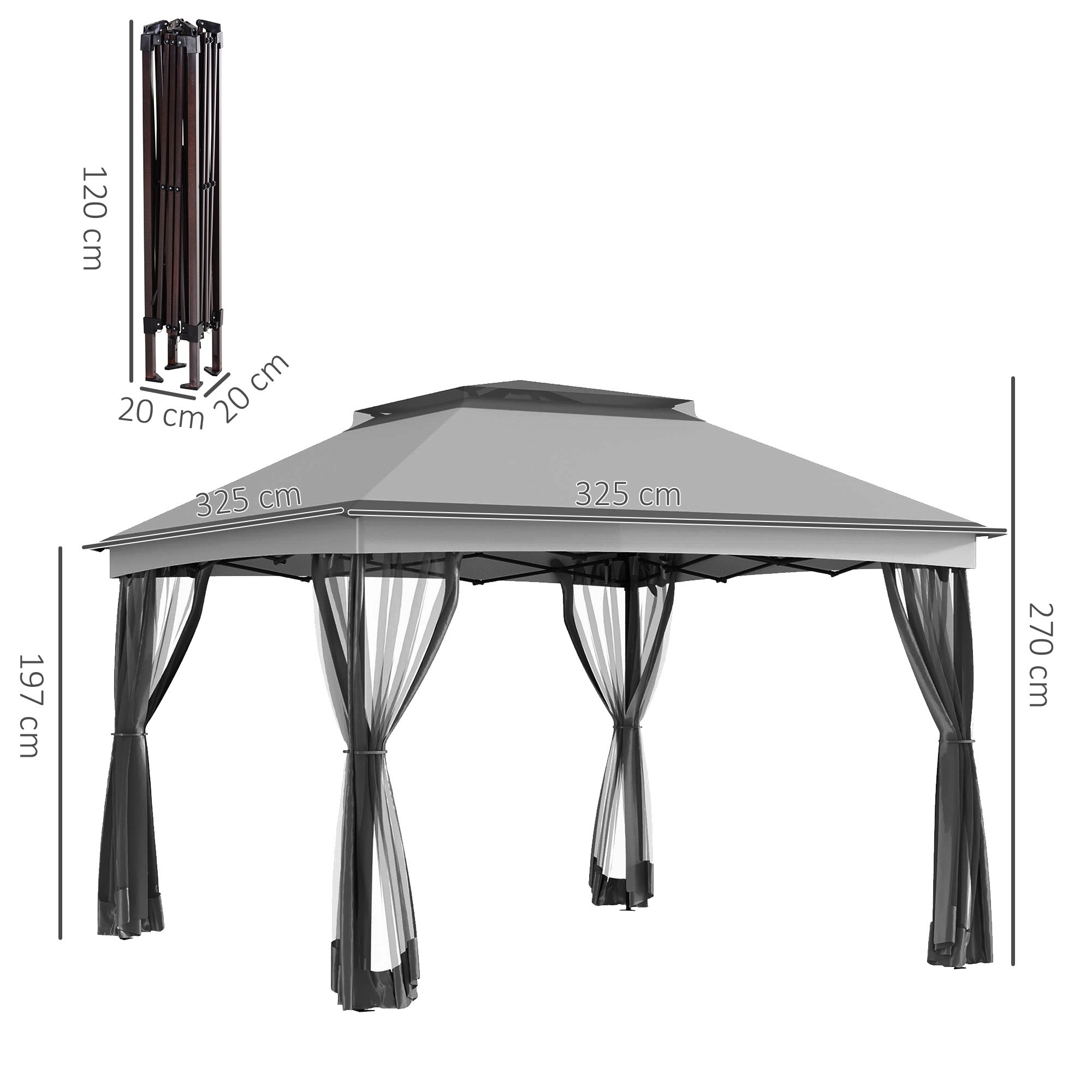 Tenda de Jardim Dobrável 325x325x270 cm - Cinzento